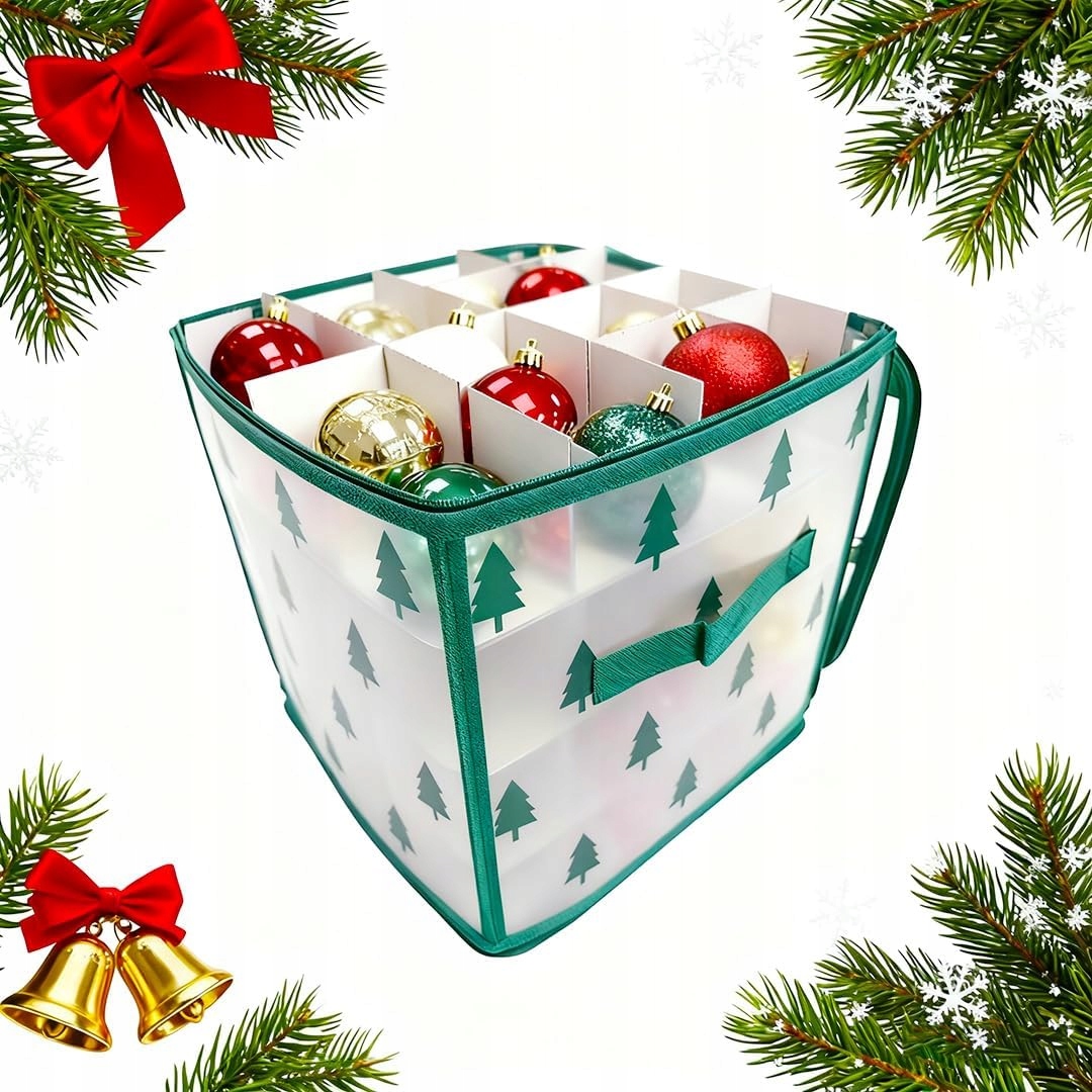 Krabička na vánoční ozdoby s 64 průhlednými přihrádkami a skládacím úchytem