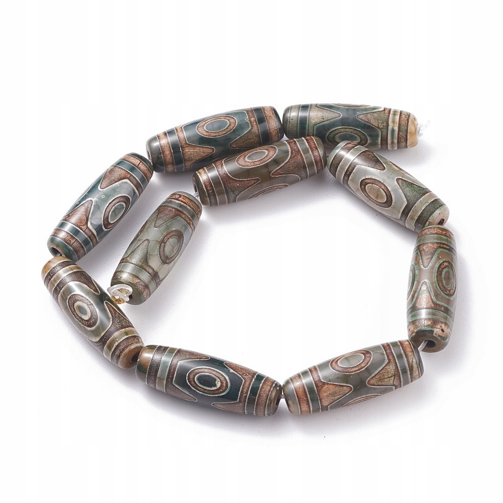 Korálky Tibet Dzi 3 Očka, Přírodní Achát, Kávový, 30x11mm, 9ks 30cm