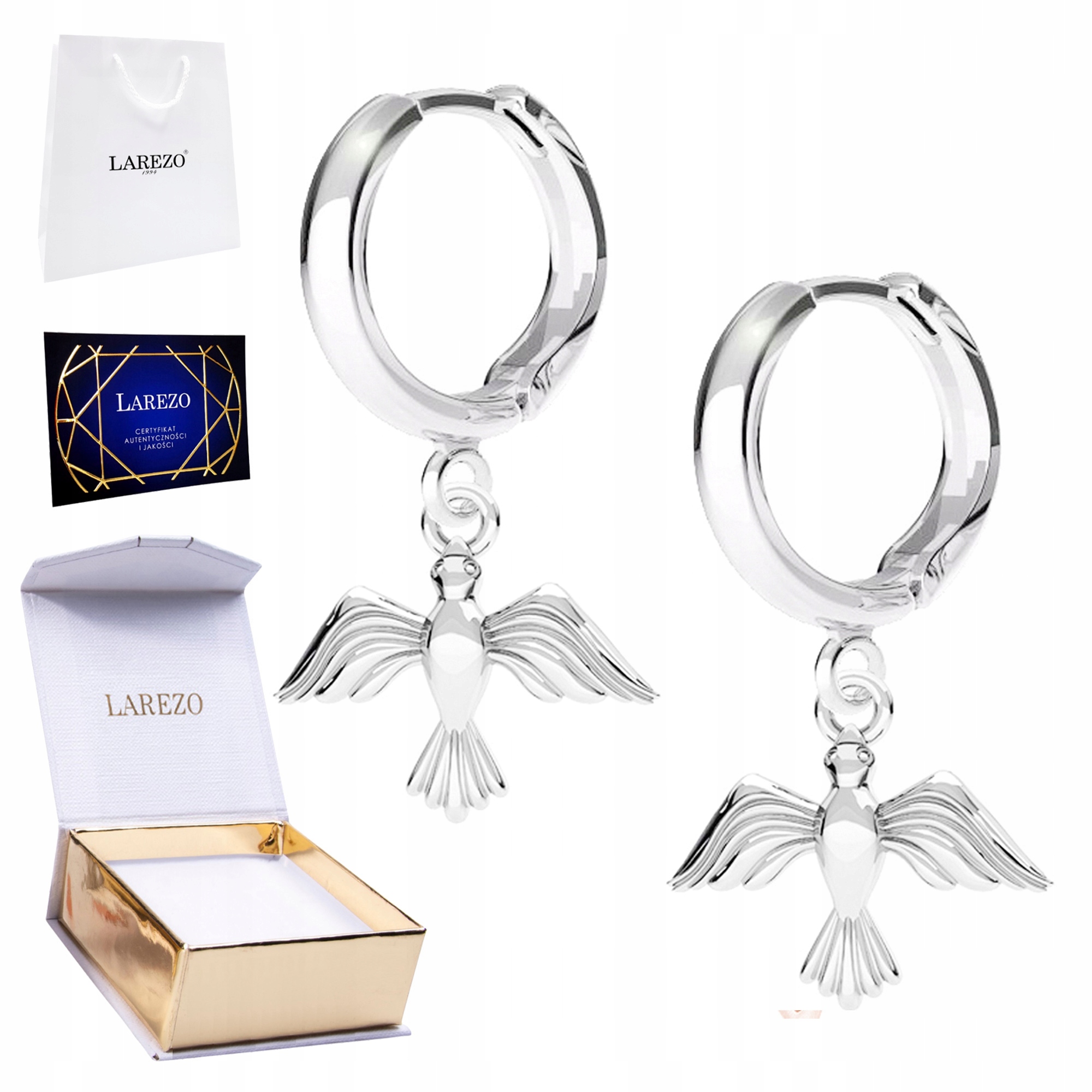 Krásné Stříbrné Náušnice 925 s ptáky Lesklí ptáci Ptáček na Biglu