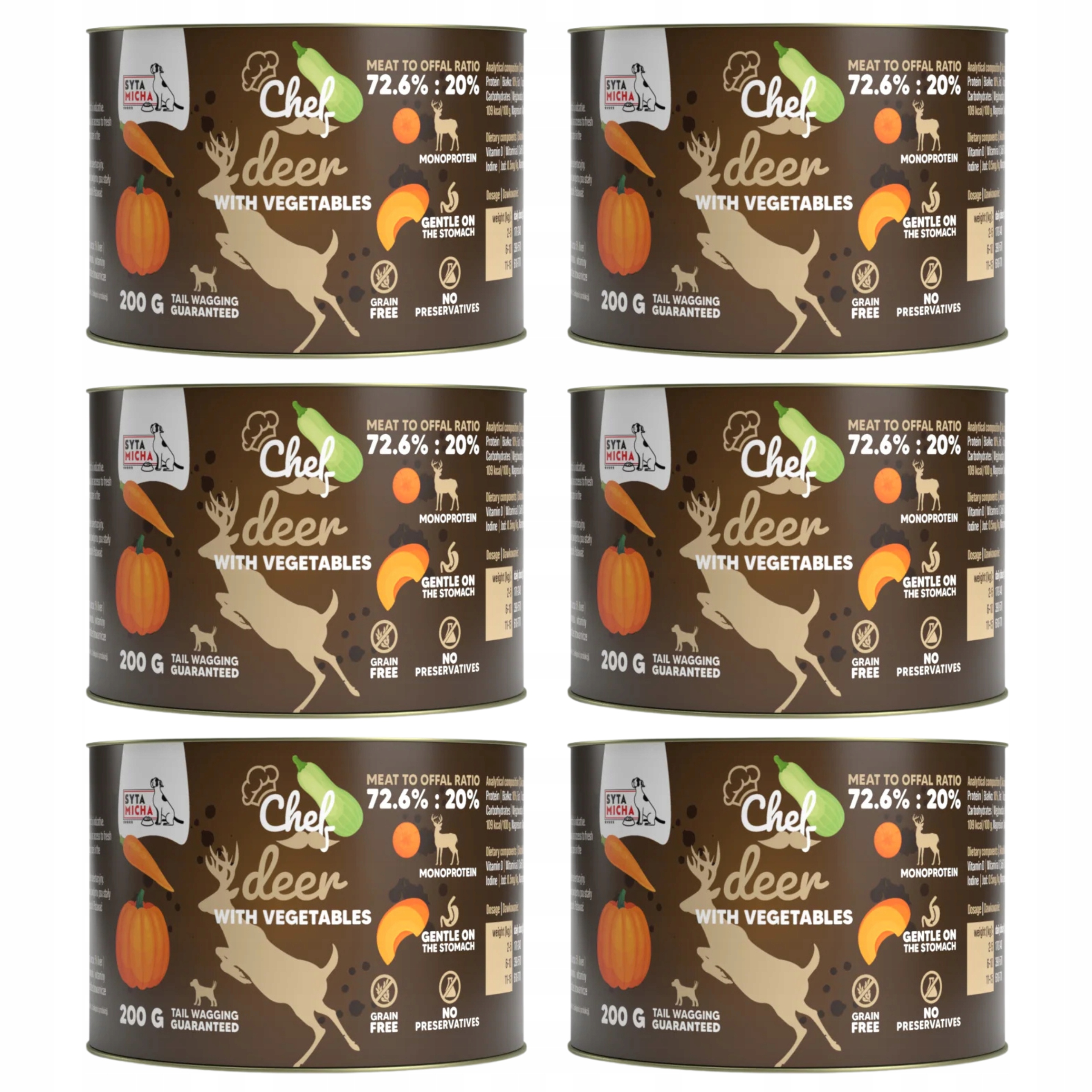 Levně Syta Micha Chef krmivo pro psy Jelen se zeleninou 6 x 200 g