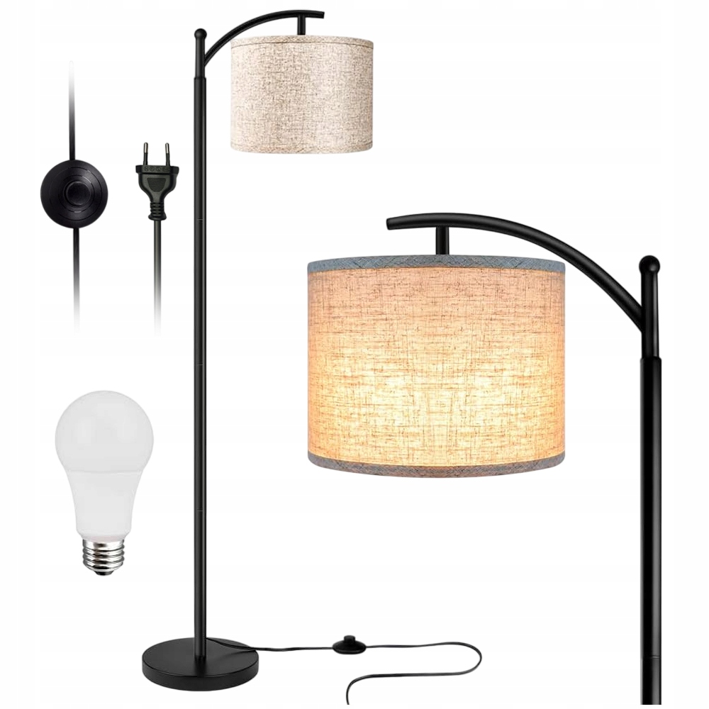 Podlahová Lampa E27 Jutové Stínidlo S Přepínačem, 3 Barvy, 175 CM