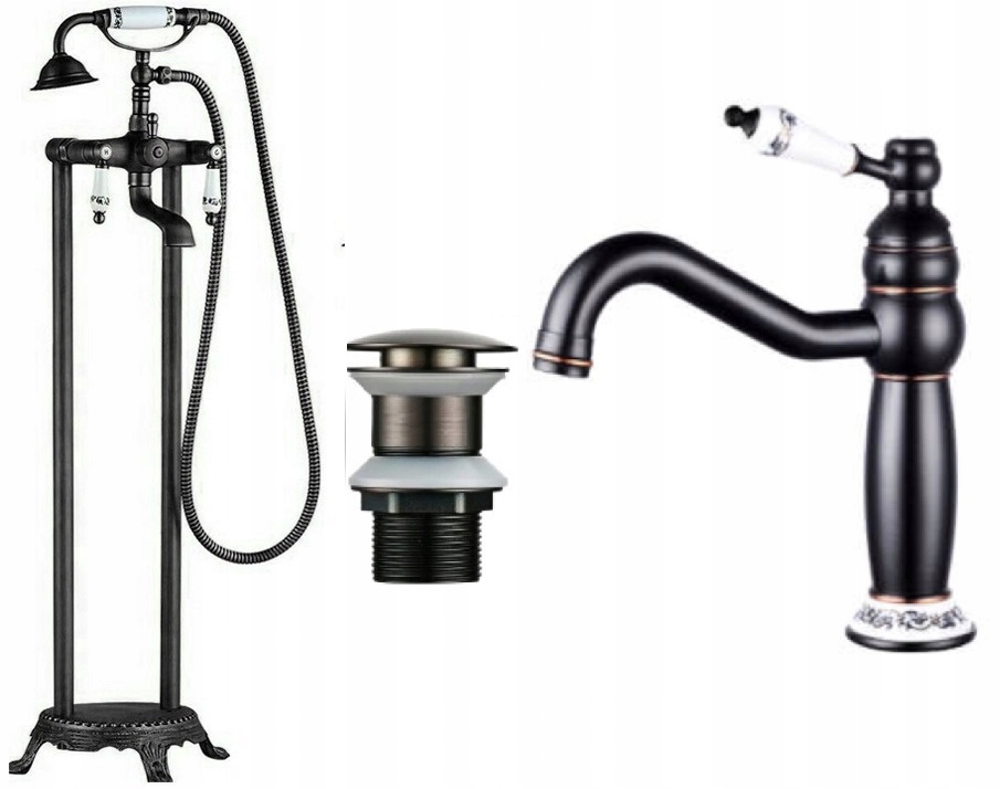 Voľne stojaca vaňová batéria čierna Retro Vzory Keramika