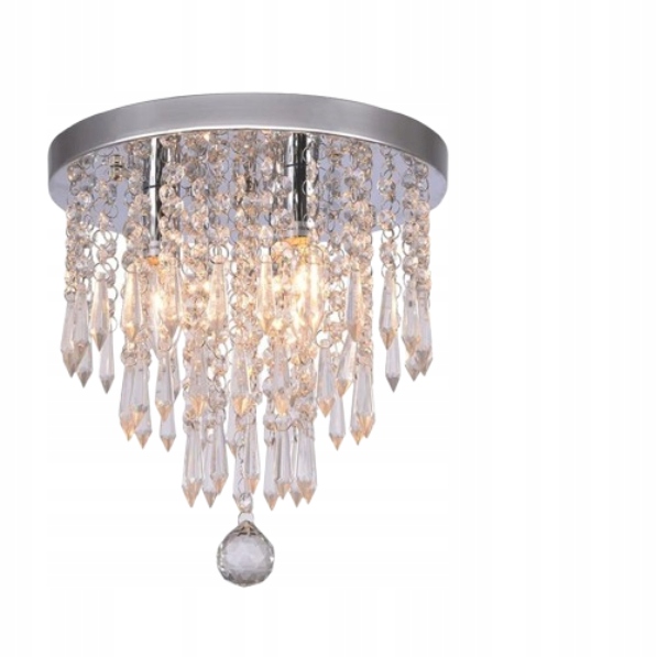 Elegantná stropná lampa s kryštálikmi a chrómovanou základňou 3×G9