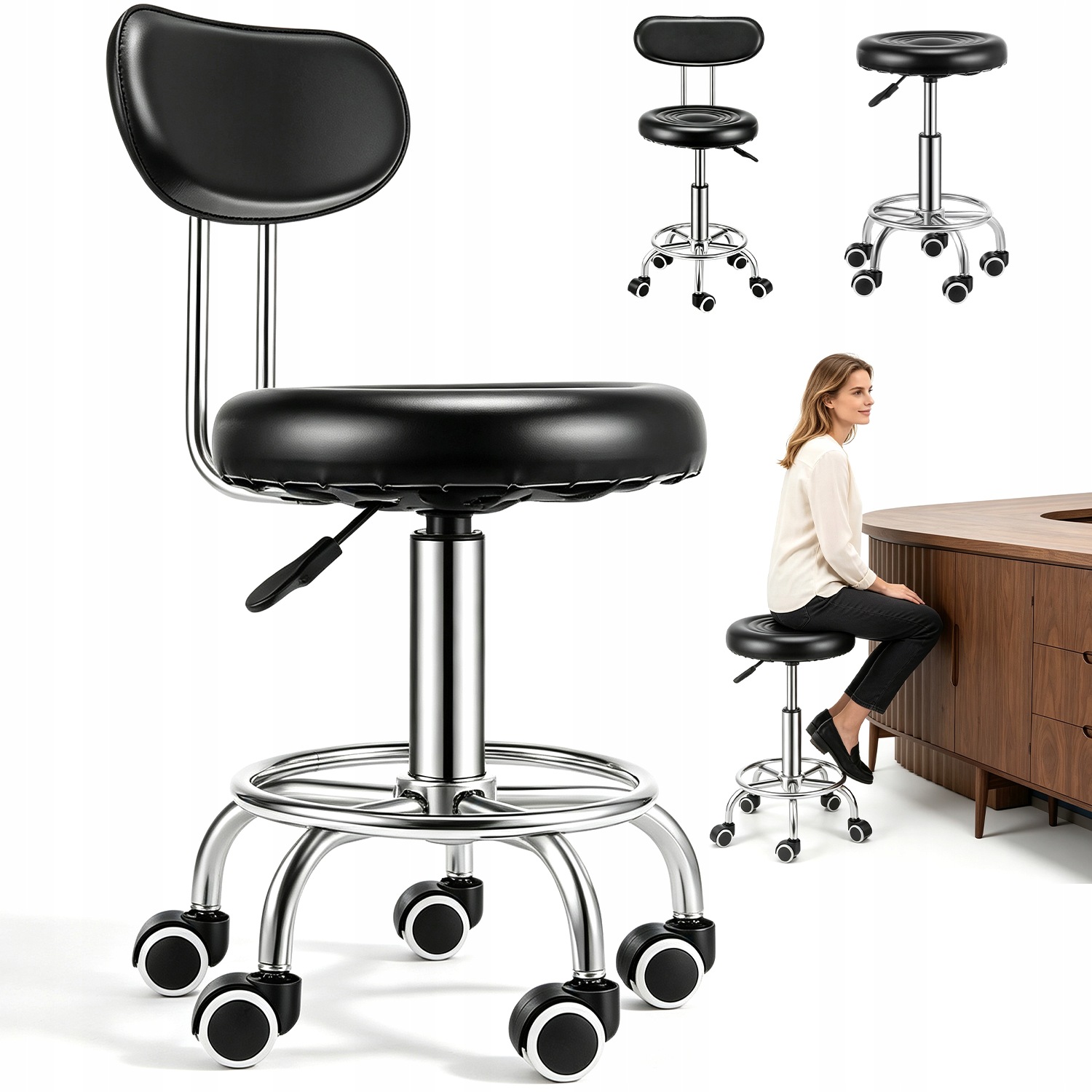 Otočná Stolička Na Kolečkách, Nastavitelná, Odolná, 150 Kg, Moderní Design