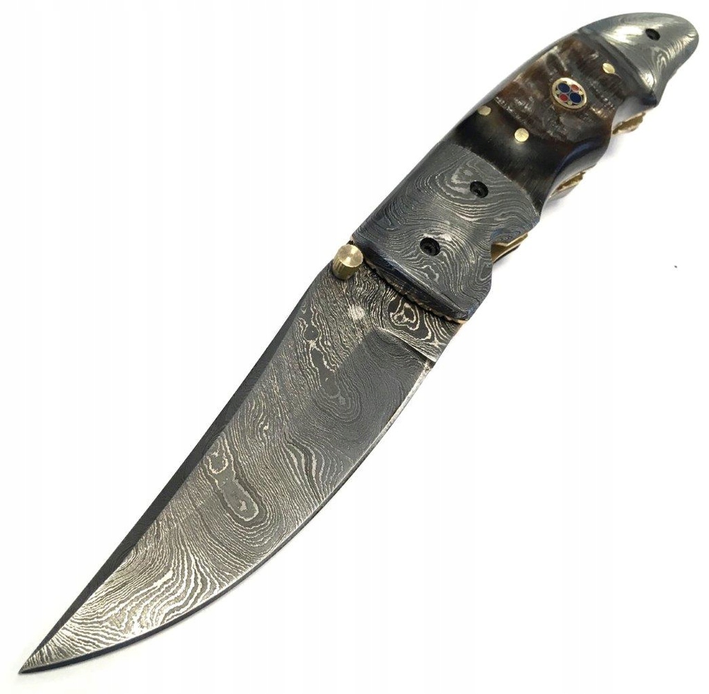 Handmade Nice Folding Knife With Damascus Blade And Bolsters