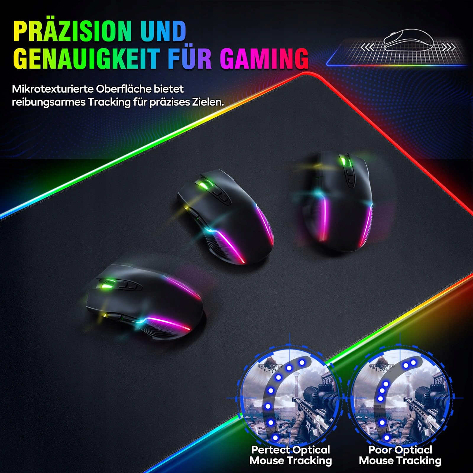 GIMARS Podkładka Gamingowa XXL RGB LED 800x300x5mm Wodoodporna — miniatura 4