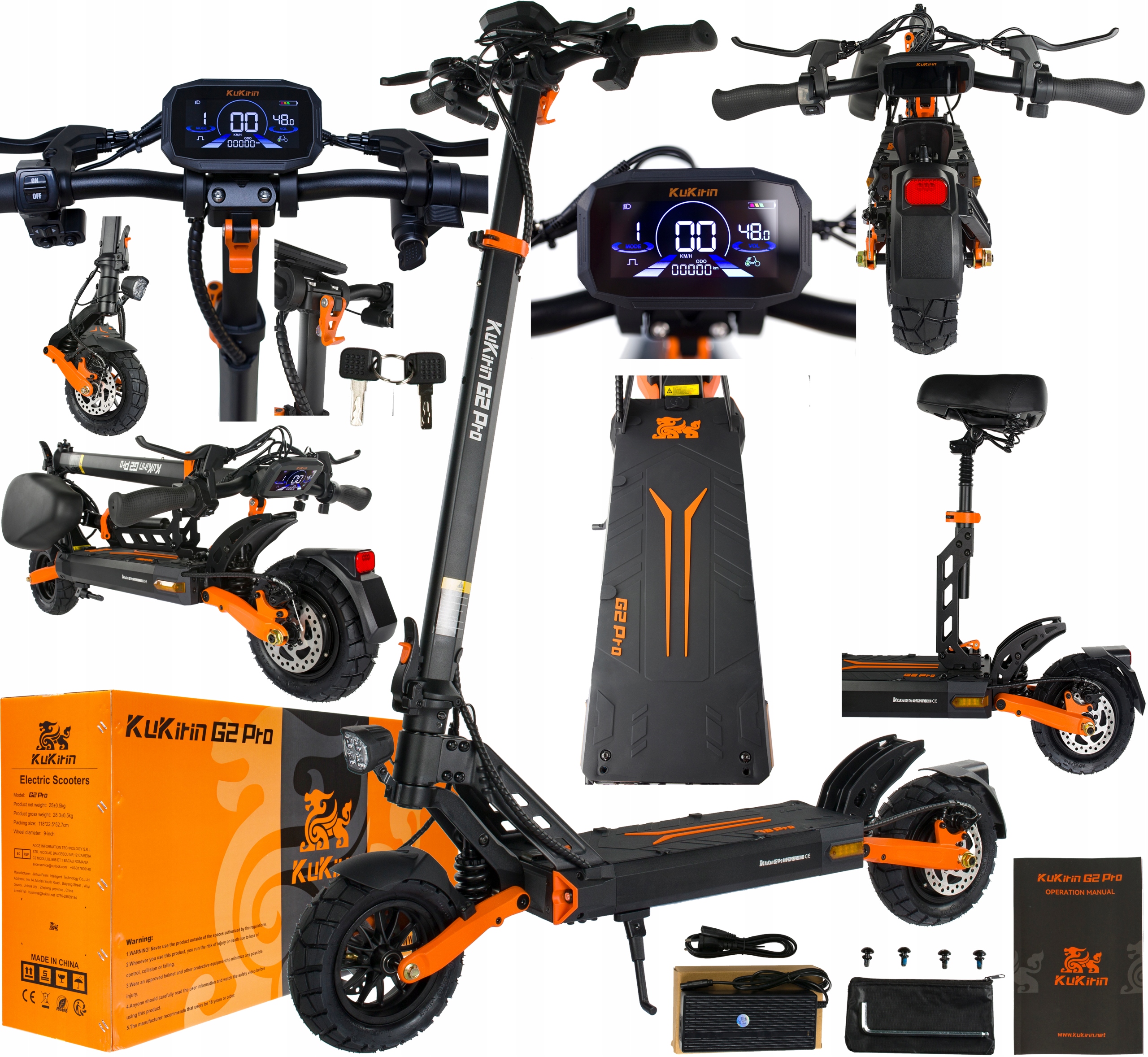 2026 Kukirin G2 Pro Skládací Elektrické vozidlo 1000W 48V 15.6AH 45KM/H 9“