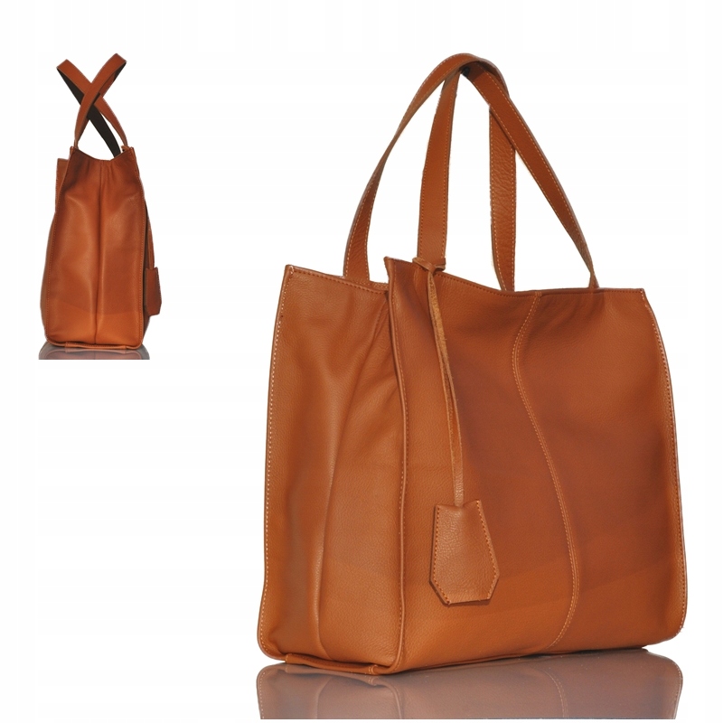 WŁOSKA TOREBKA SHOPPER SKÓRZANA NA RAMIĘ A4 RUDA