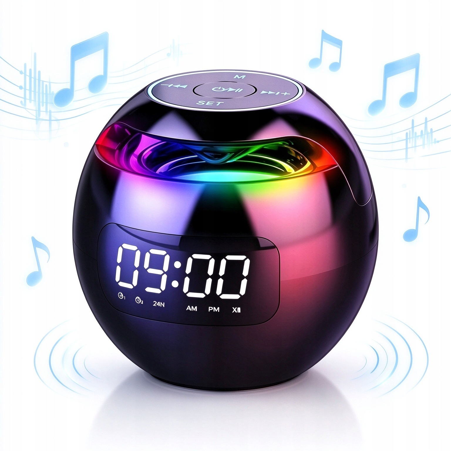 Radio Bluetooth Lampka Nocna Led Antena Fm Usb Sd Zegar Budzik Trener Snu