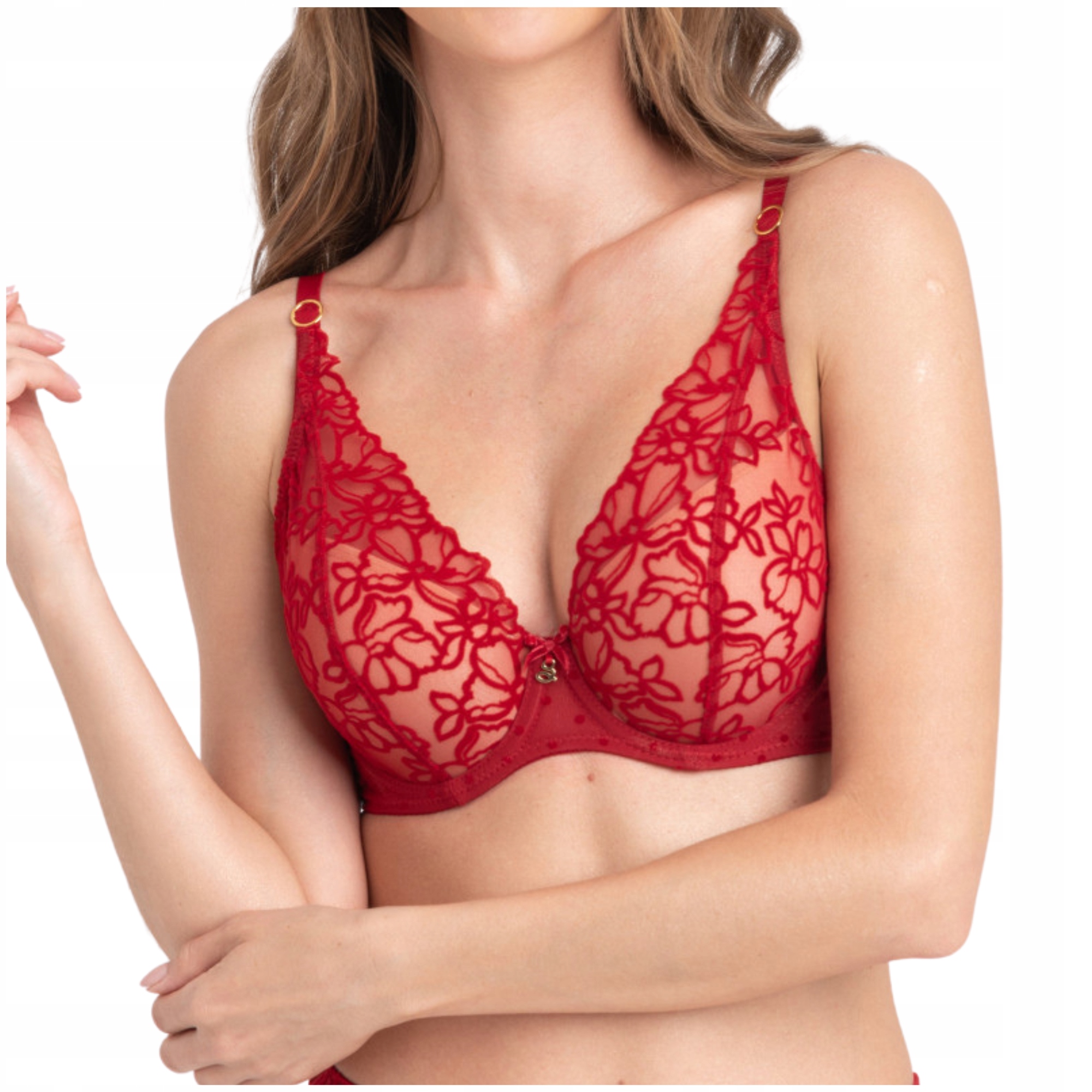 Pushup podprsenka vyztužená červenou krajkou Samanta Emma A475 70E