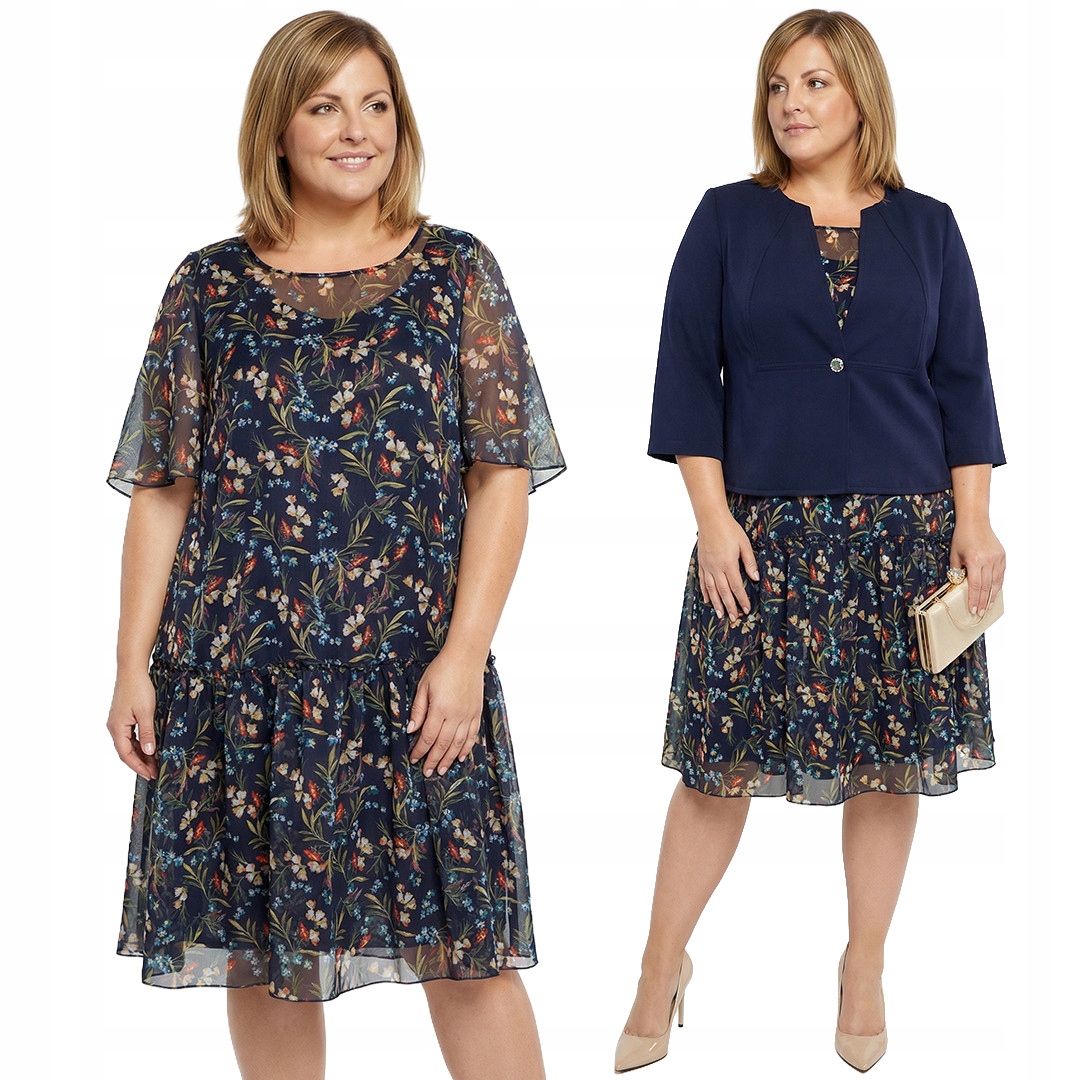 Šifonová tmavě modrá šaty s květinami a velikostí velikost 62