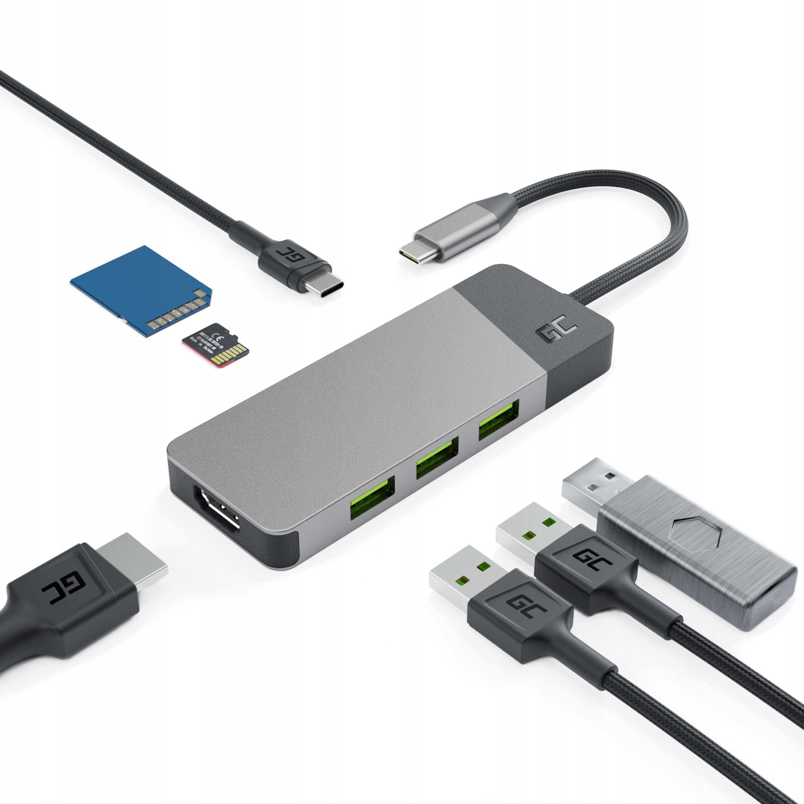 Hub adapter Green Cell USB-C Connect 3x USB 3.1 HDMI 4K 60Hz USB-C PD 85W