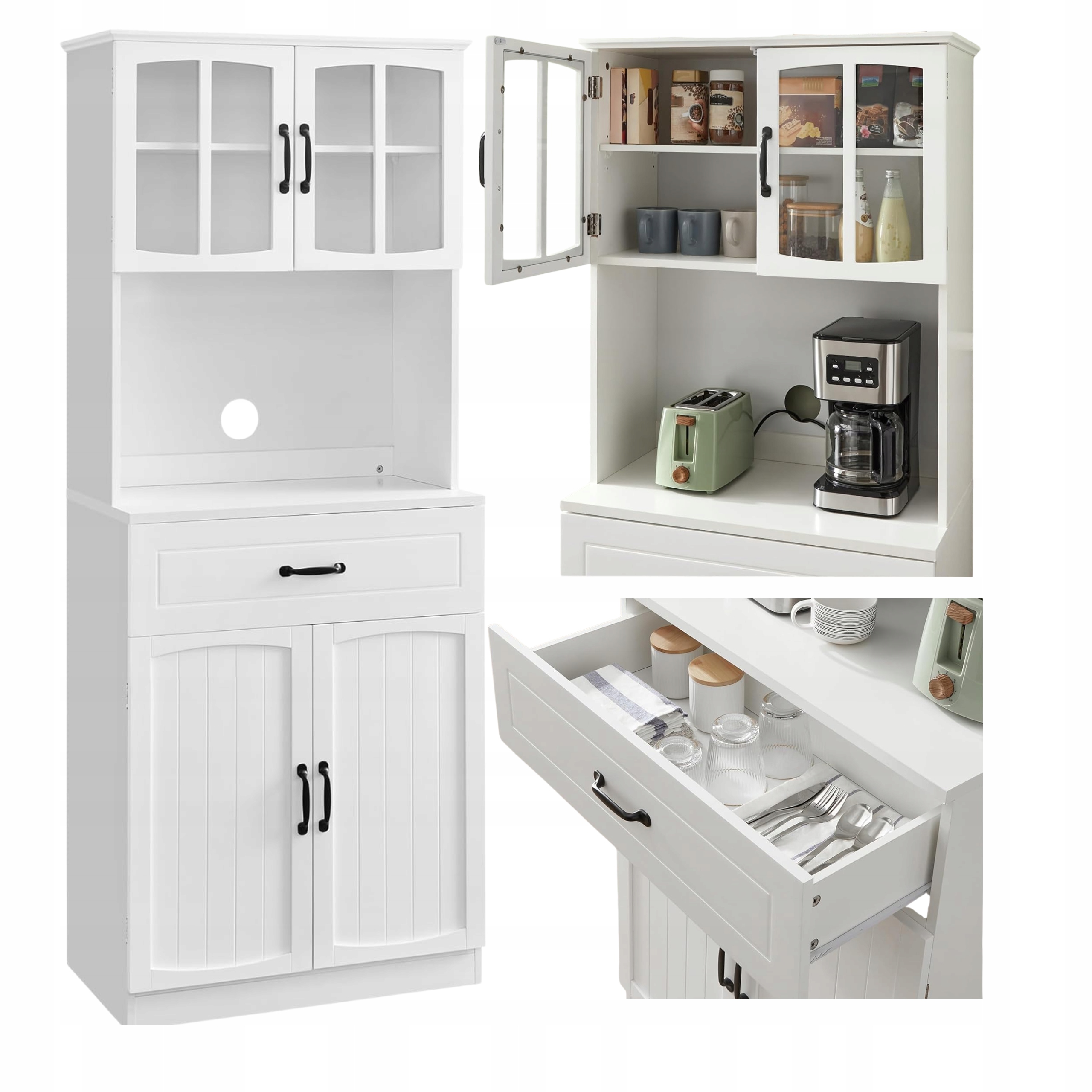 Vitrína Kuchynská skrinka s zásuvkou Polička na mikrovlnku Komoda do jedálne