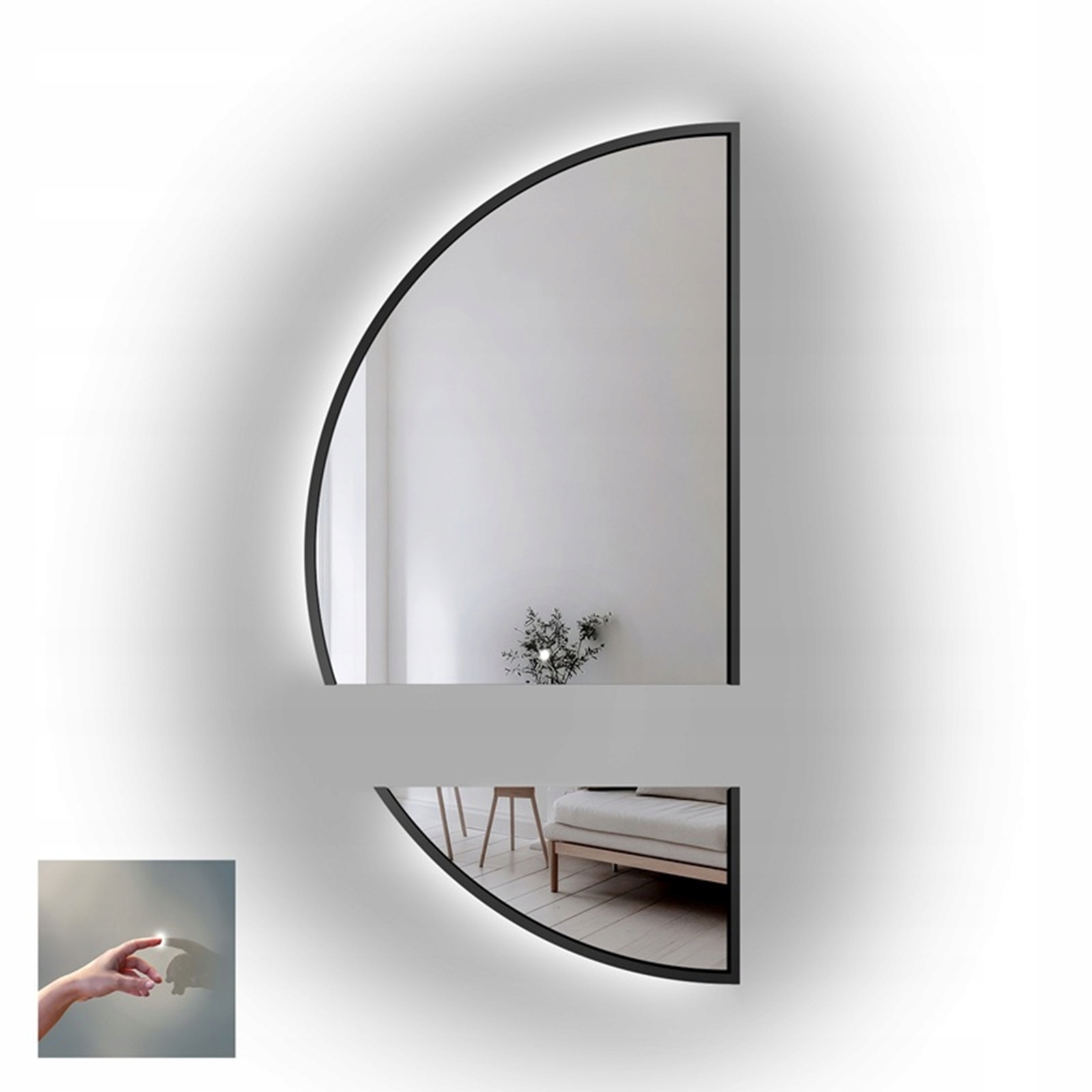 Zrcadlo půlkruhové Doppio v černém rámu Mdf ve dvou částech Led 120x240