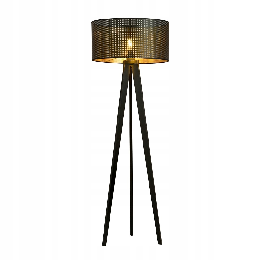 Stojacia lampa Olimpia čierno-zlatá Okrúhla Tienidlo 1xE27 podlahová trojnožka