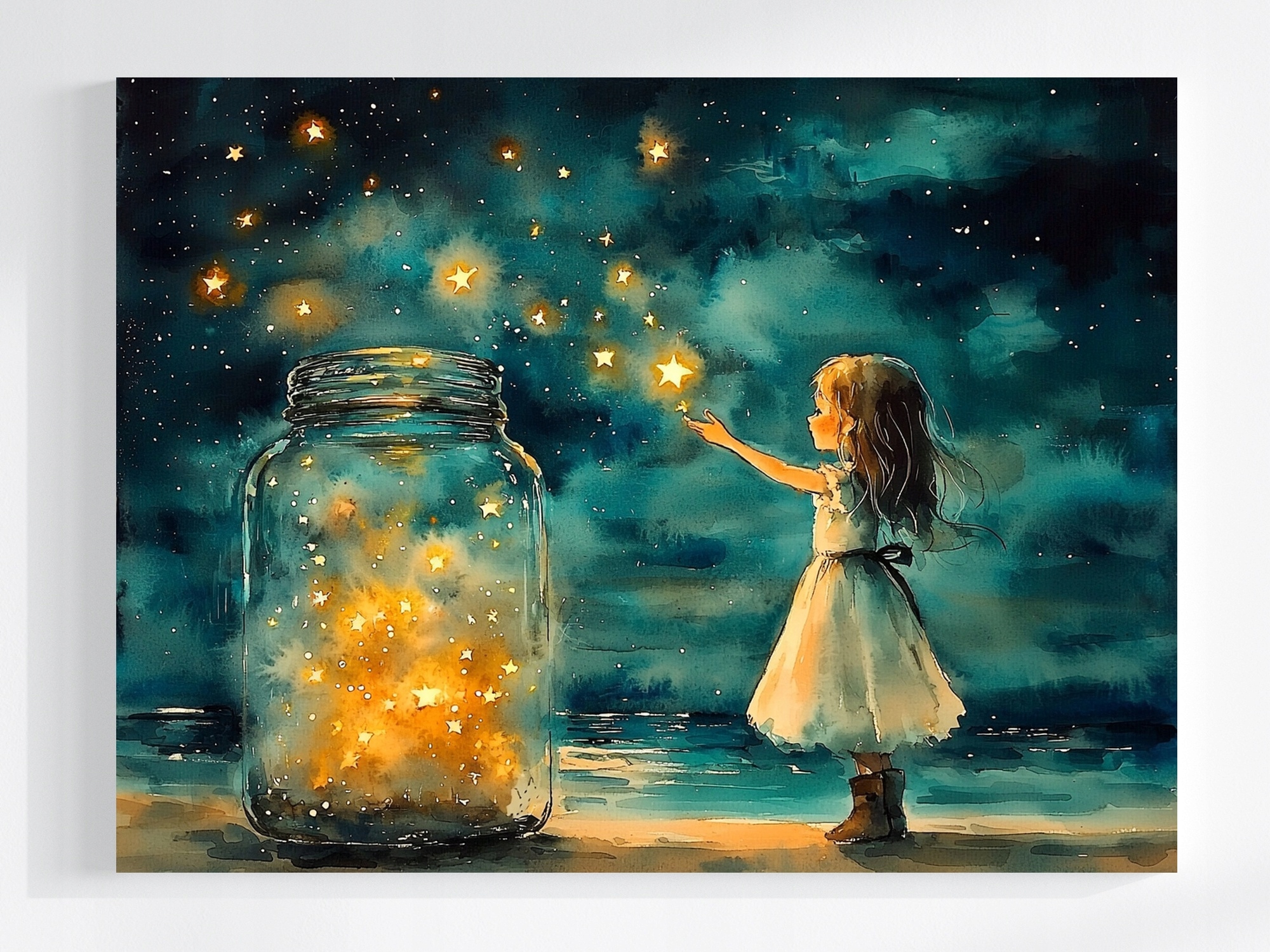 Obraz Na Plátně Canvas Dívka Noc Nebe Hvězdy Sen Fantazie 100x75
