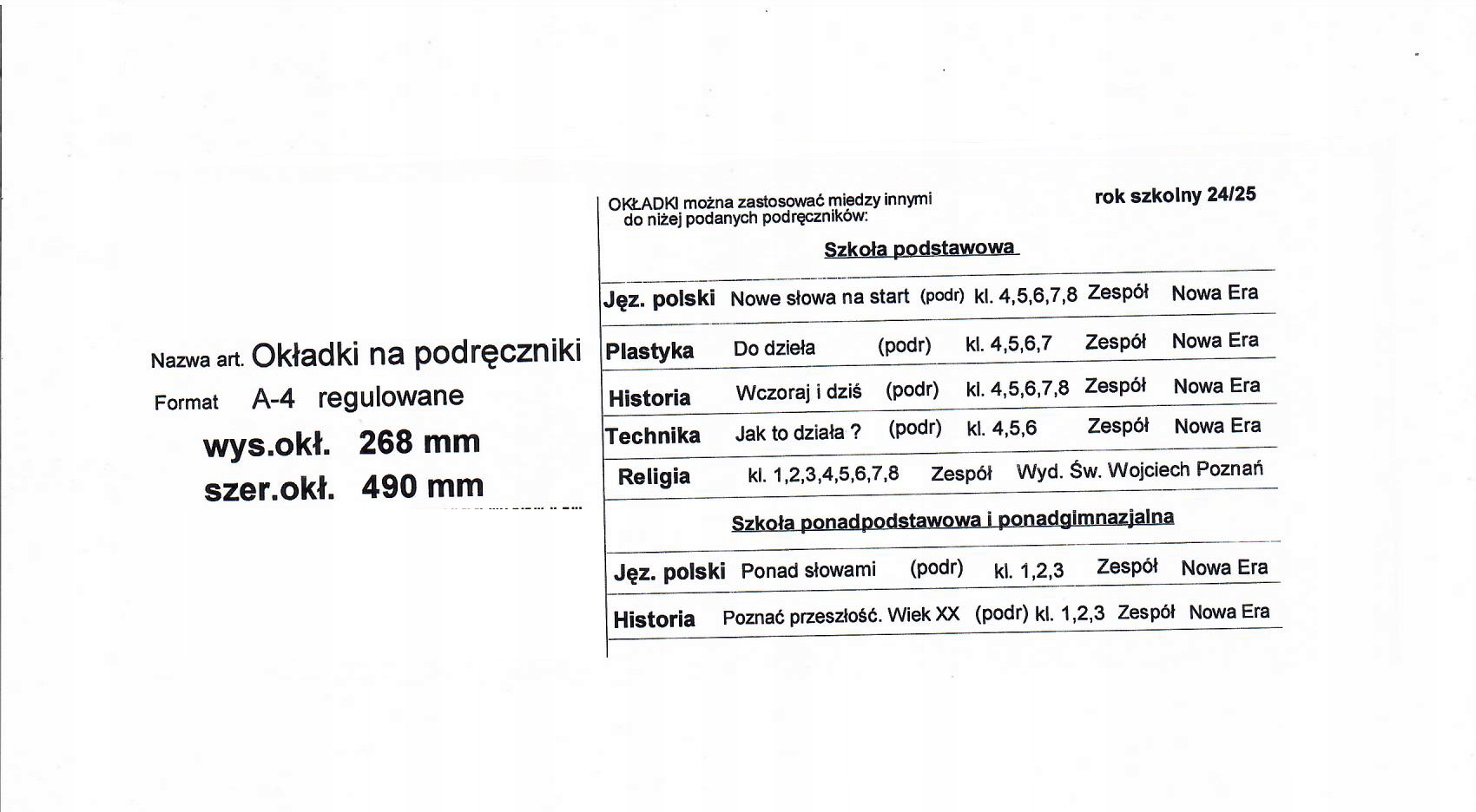 Okładka na książkę regulowana 268 mm x 490 mm kolorowa kieszeń Mir-Pol EAN (GTIN) 5906395782833