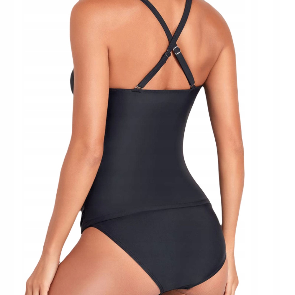 TANKINI STRÓJ KĄPIELOWY DWUCZĘŚCIOWY KOSTIUM CZARNY KOSZULKA FIGI BLUZKA L Kod producenta P113 L