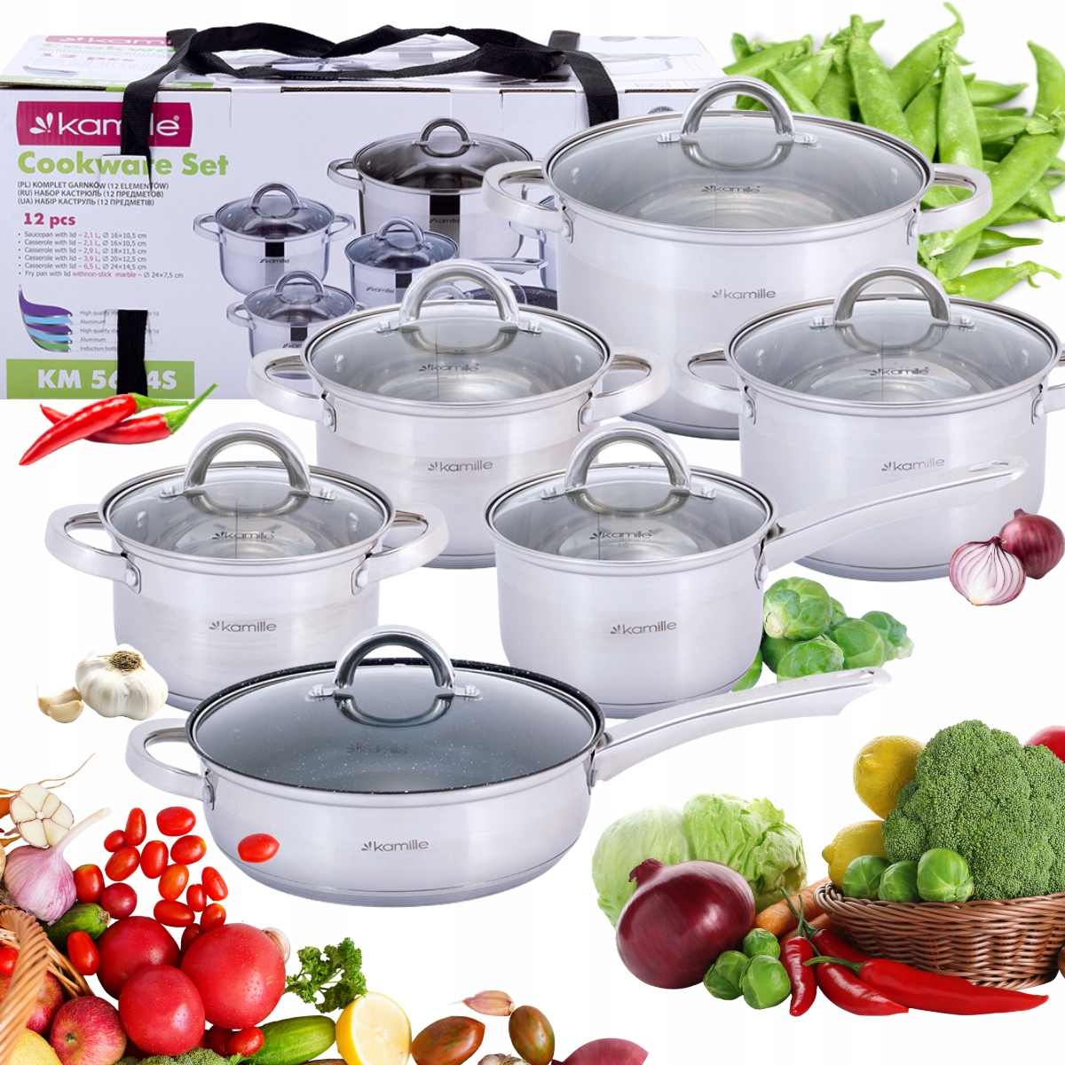 Komplet Hrnců Sada S Poklicemi 12 ks Rendlík Pánev Indukce Kamille