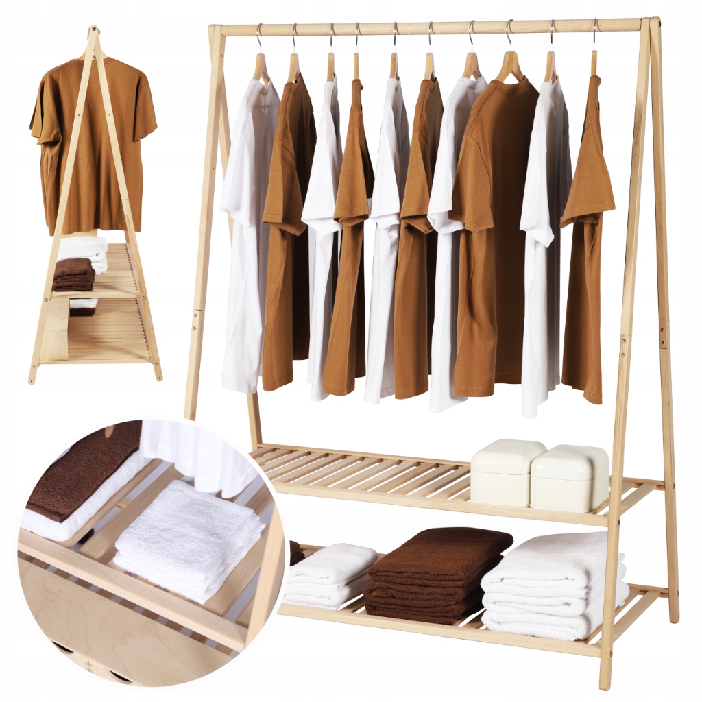 Šatní skříň do předsíně, dřevěný věšák na oblečení, regál Velký, Pevný