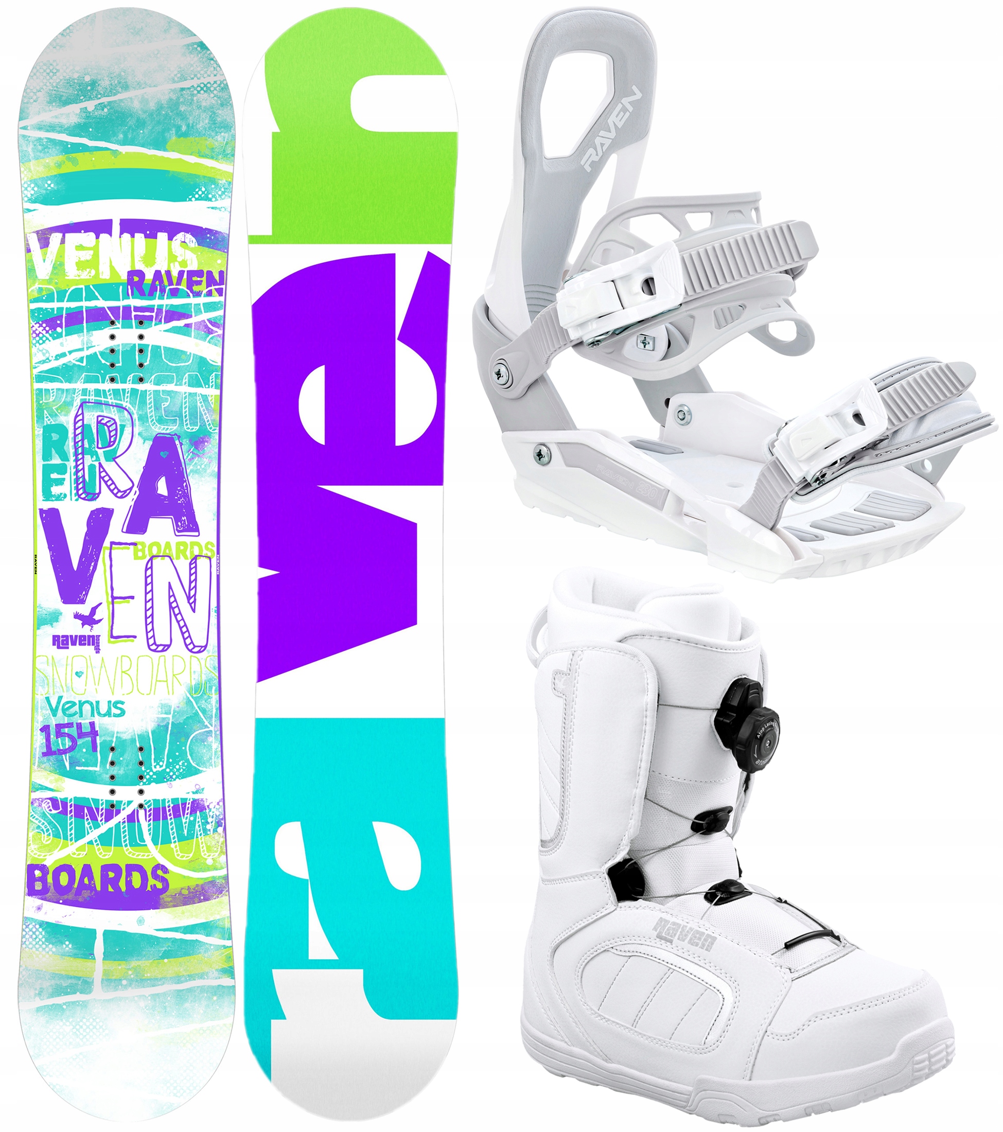 Zestaw Snowboard Raven Venus 150cm buty Pearl Atop wiązania S230