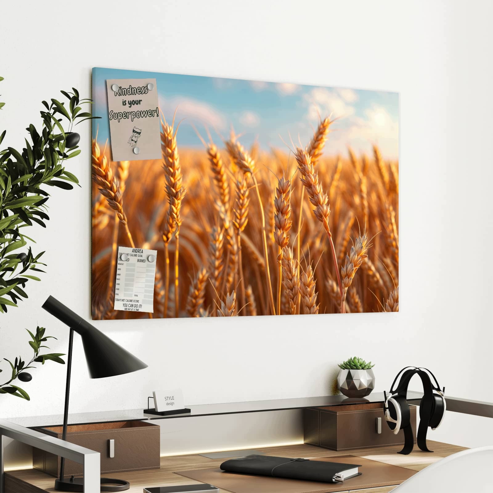Magnetická tabule Pole pšenice Západ slunce 90 × 60 cm