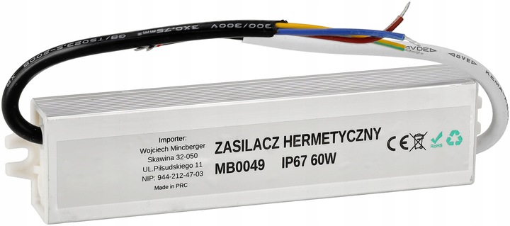 

Zasilacz 12V 60W 5A wodoodporny do taśm Led IP67