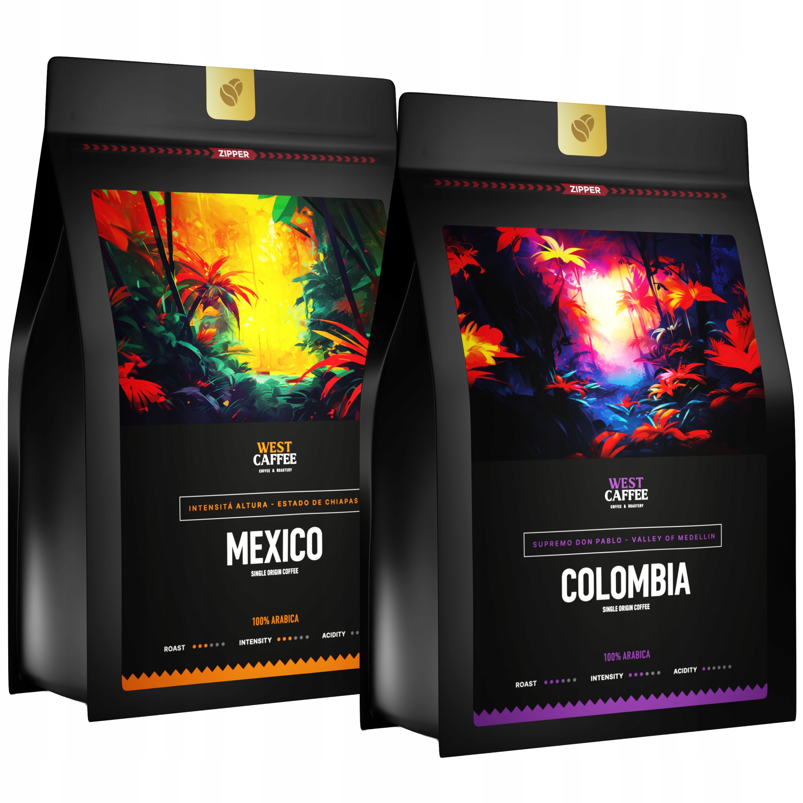 Levně Káva Zrnková 2x500G Set Kolumbie Mexiko 100% Arabica Čerstvě pražená