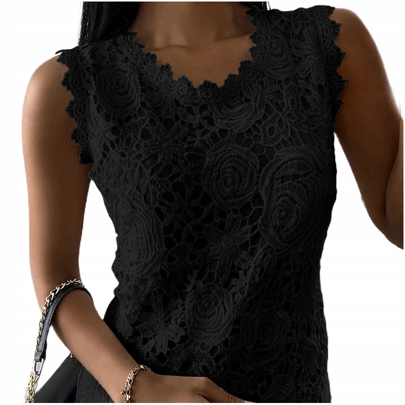 ELEGANCKA DAMSKA BLUZKA KORONKOWA NA RAMIĄCZKACH