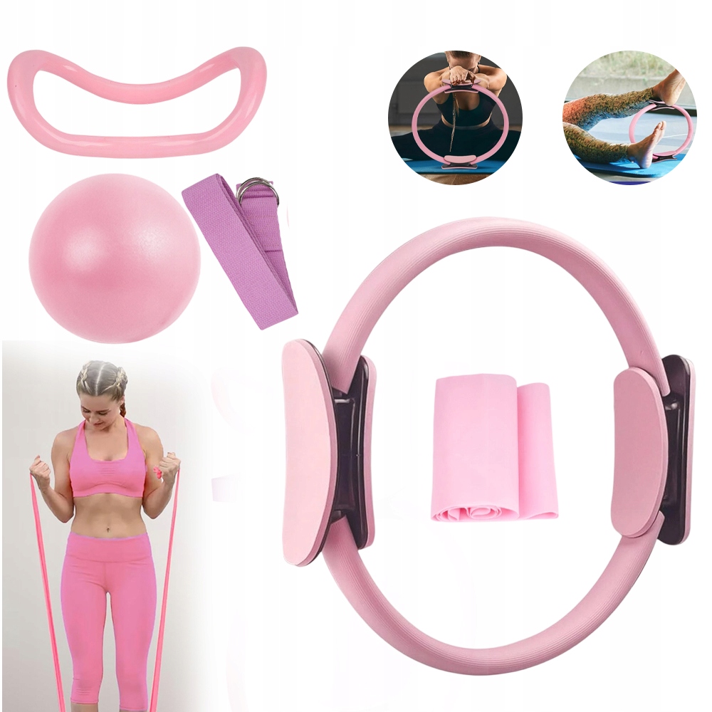 Zestaw Akcesoriów Do Jogi Różowy Koło Do Pilatesu Taśmy Oporowe 38CM