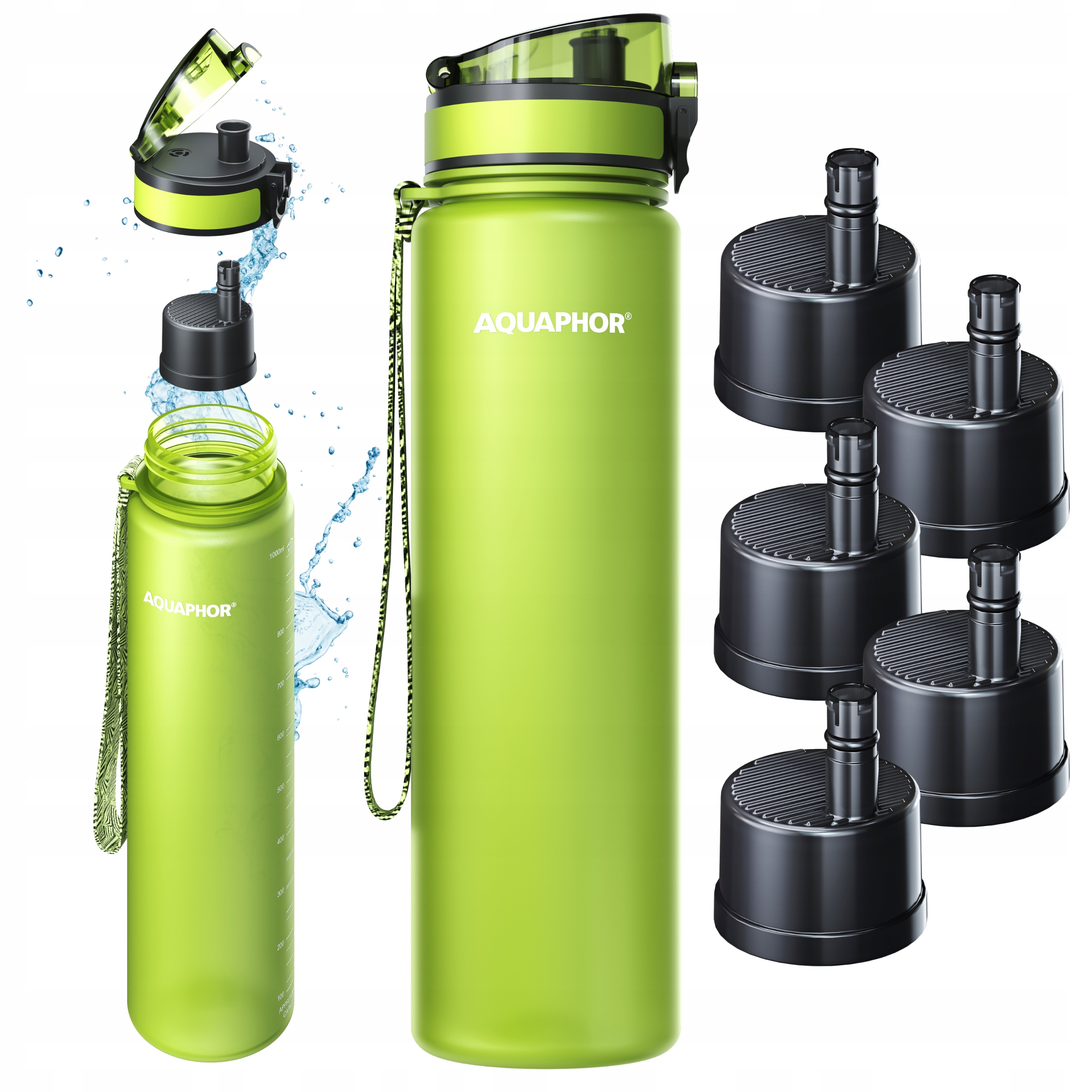 Filtrační láhev Aquaphor City 1L Zelená Lahev Na Pití, 5 filtračních vložek