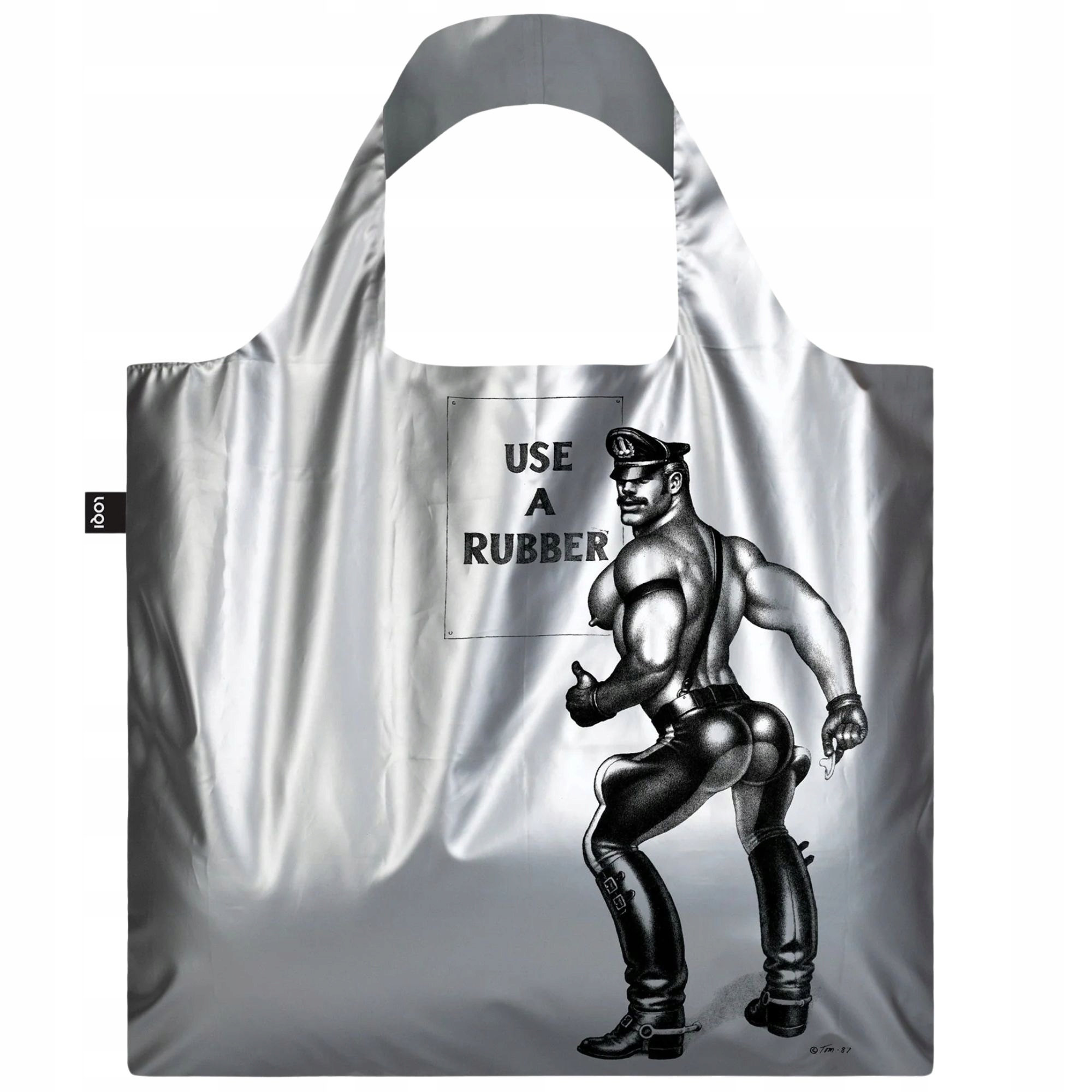 Taška na nákupy přes rameno Loqi Tom Of Finland Use a Rubber Silver Metallic