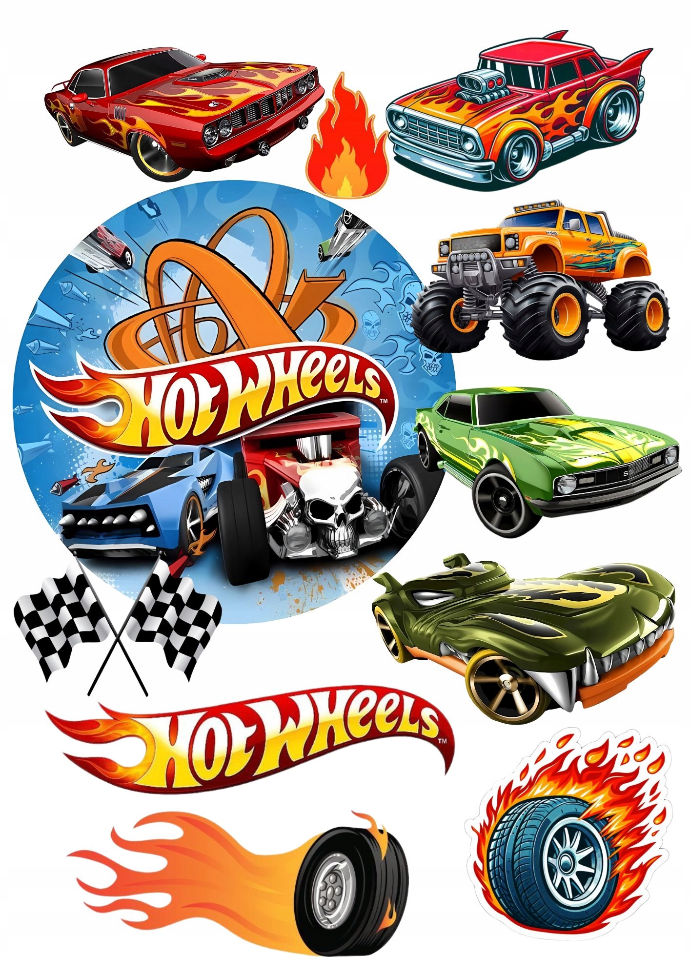 Zestaw Opłatek Na Tort Hot Wheels 11 Elementów Własny Tekst