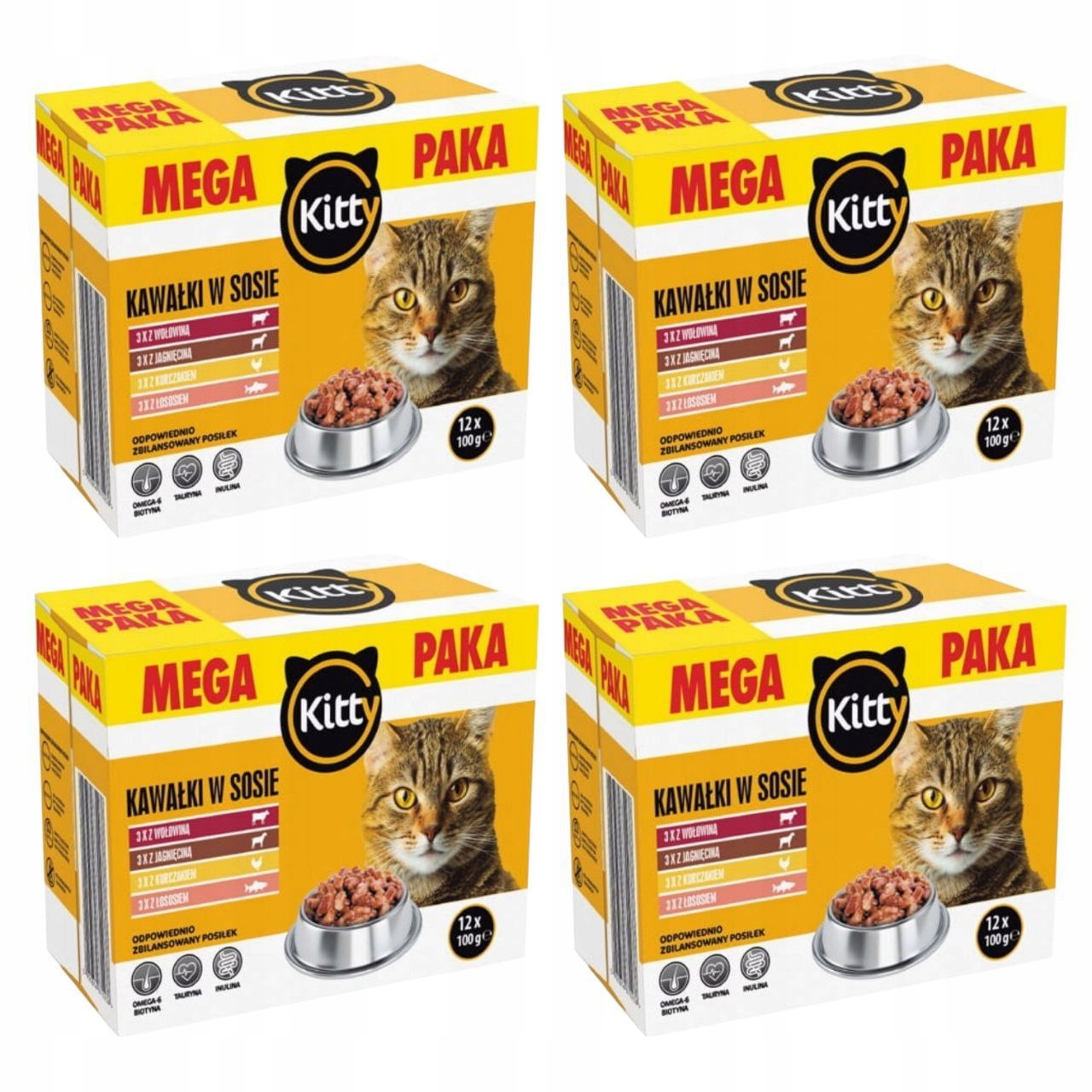 Levně Kitty vlhké krmivo Jehněčí Hovězí Maso Kuřecí Losos v omáčce 48x100g