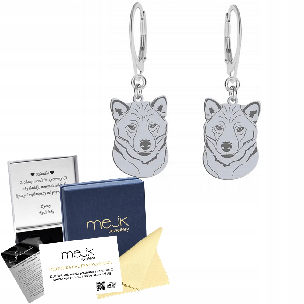 Stříbrné Náušnice se psem Shiba-inu Stříbro 925 Bigiel Žena Gravírování Bonus