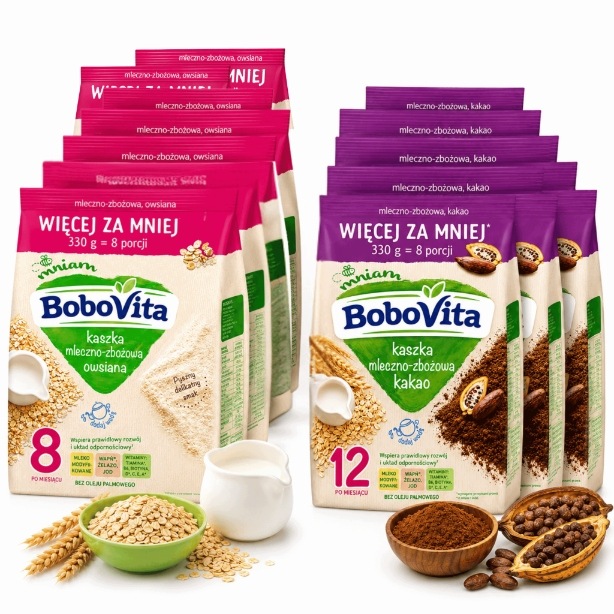 BoboVita kaszki mleczno-zbożowe owsiana kakaowa zestaw mix 14x330g