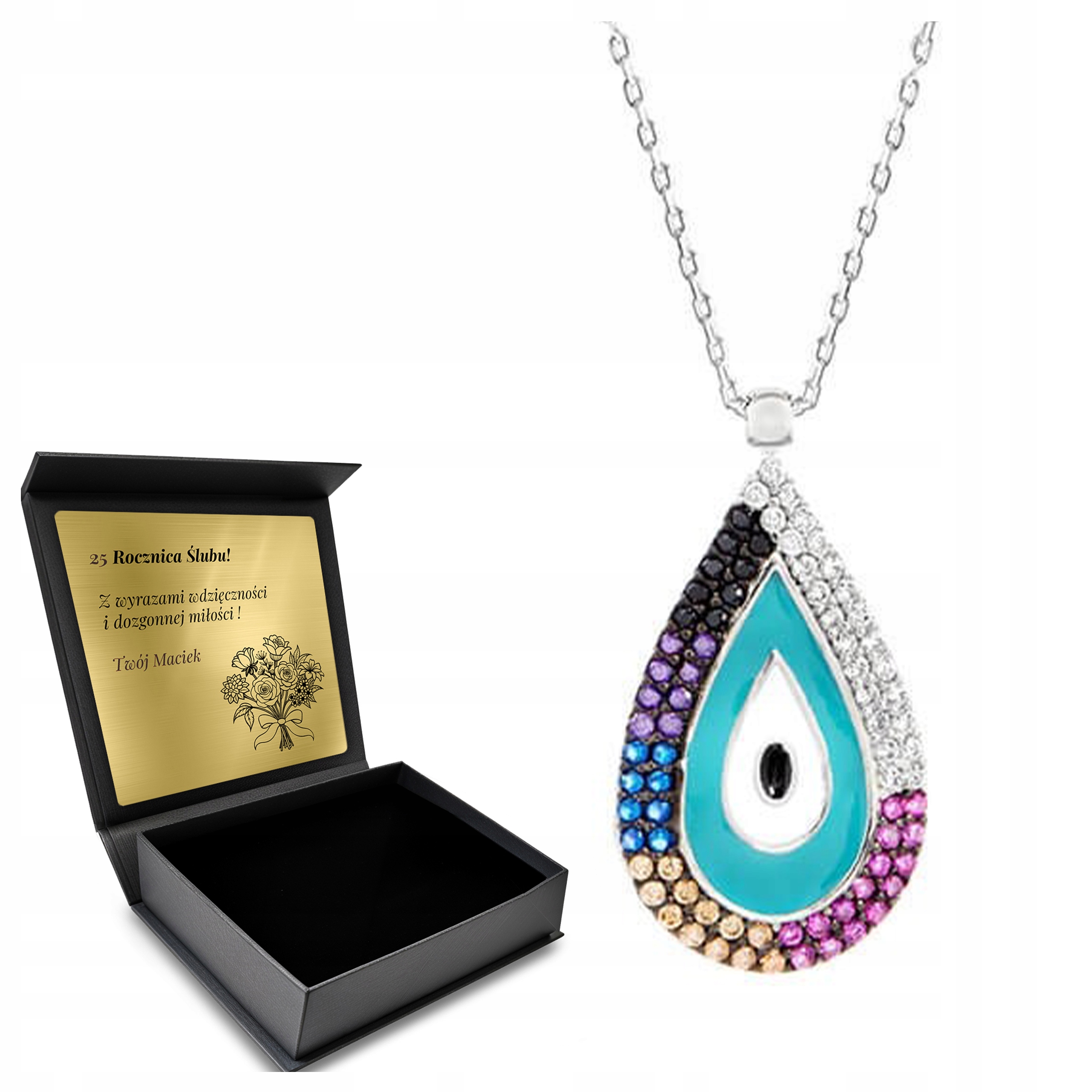 Náhrdelník Oko Proroka Stříbro Se Zirkony Elegantní Turecký Přívěsek Gravírování