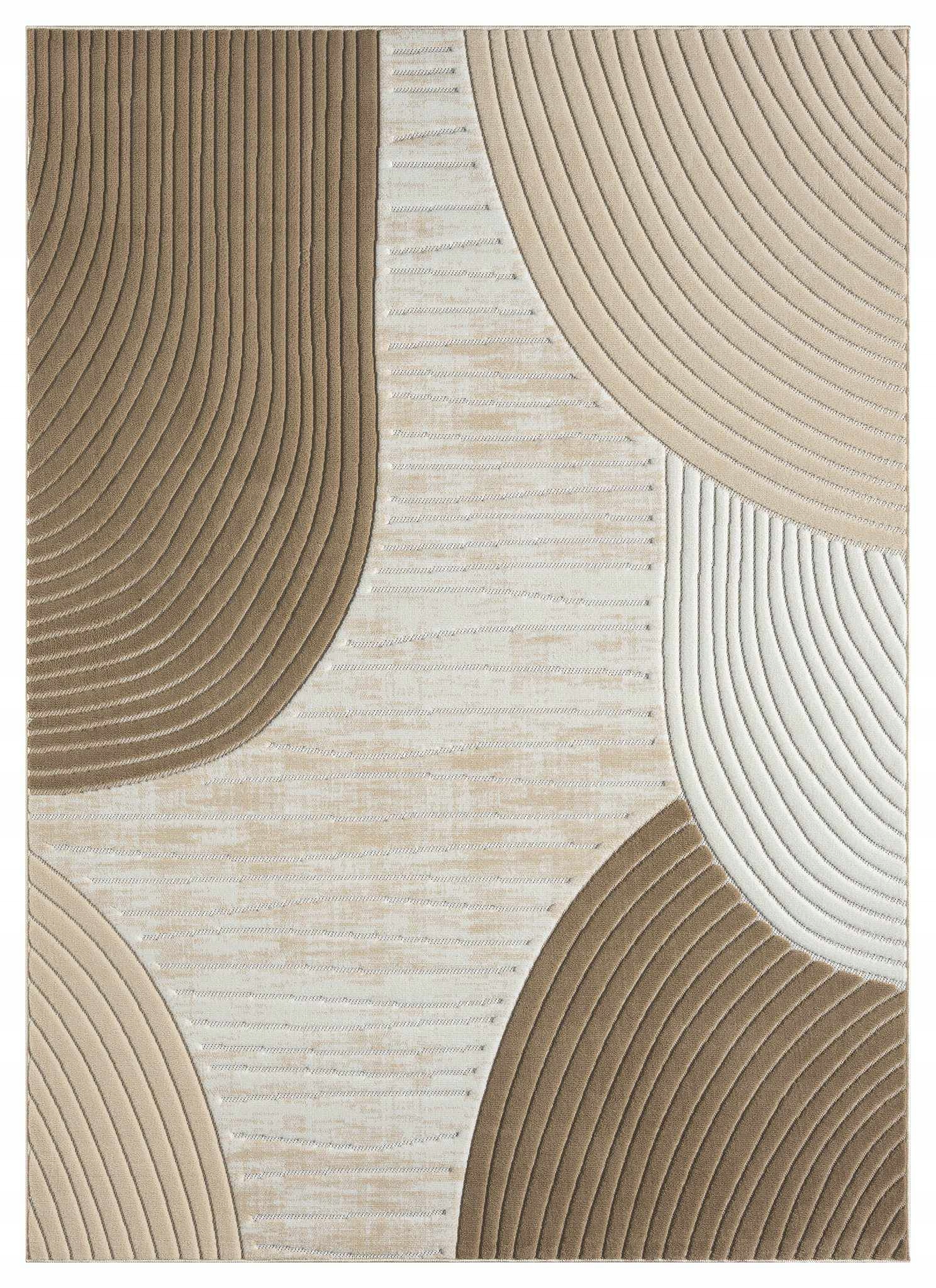 Koberec do obývačky 200 x 300 cm, mäkký vlas, vyrezaný 3D vzor, béžovo-krémový