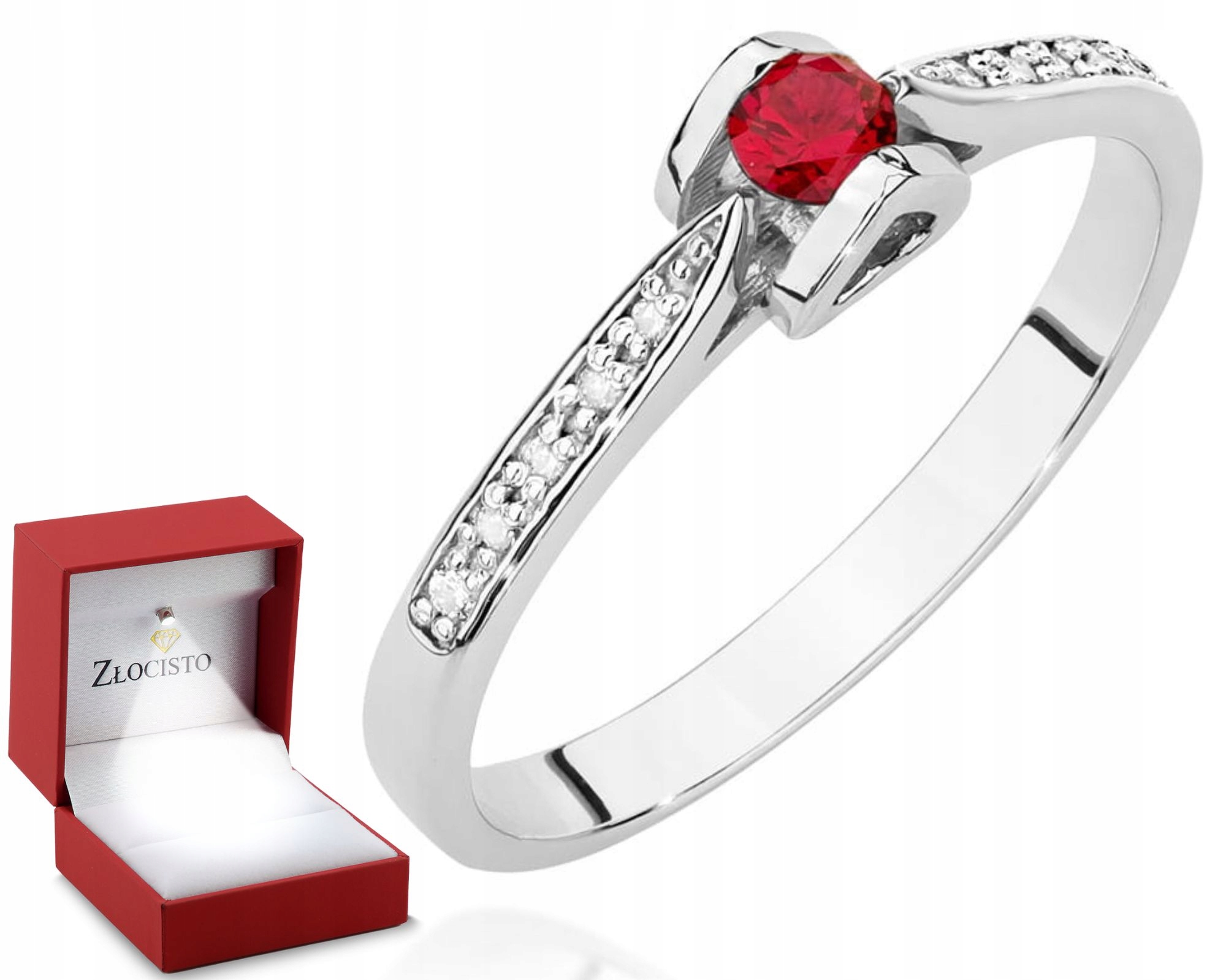Prstýnek S Rubínem A Brilianty Bílé Zlato 585 Gravírování Dárek