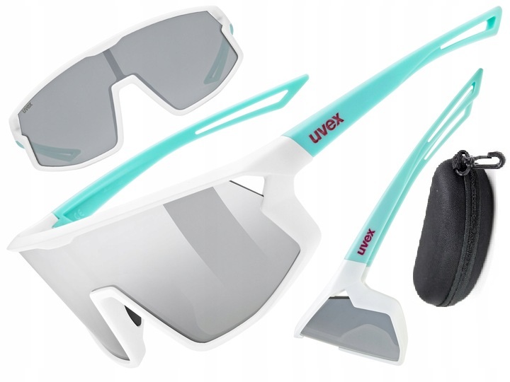 Okulary rowerowe Junior Uvex Skyryse Jr white turkus Szyba Silver S3 Etui