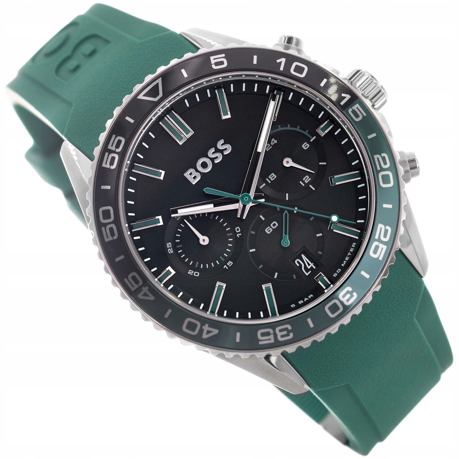 Pánské Hodinky Hugo Boss 1514246 Runner Zelené Na Řemínku Stopky Data