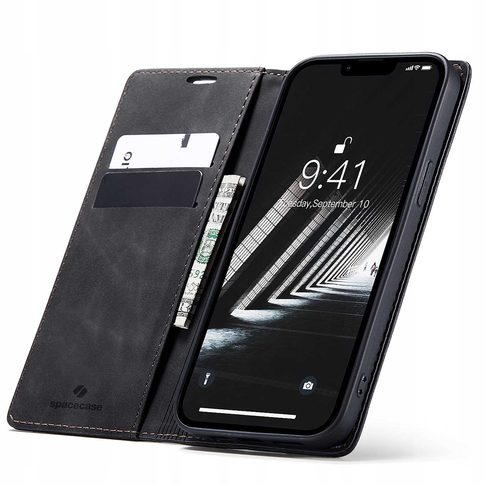 Spacecase Peněženka Pouzdro pro iPhone 13 14 černá