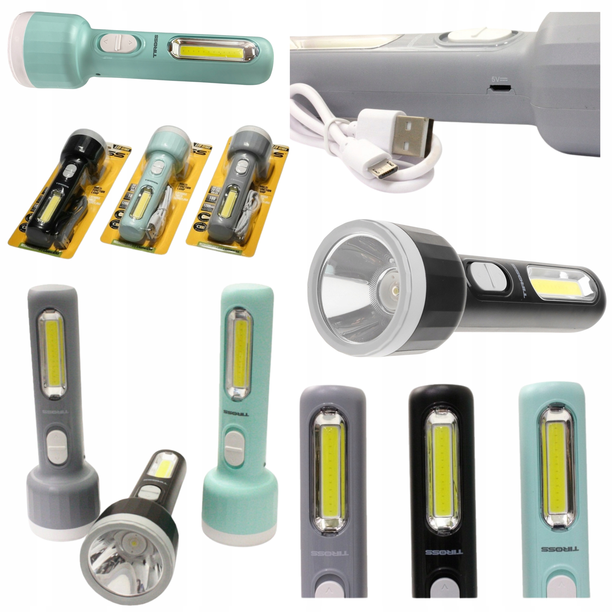 Latarka Wielofunkcyjna Uniwersalna Lampka Led Ładowanie Usb Trzy
