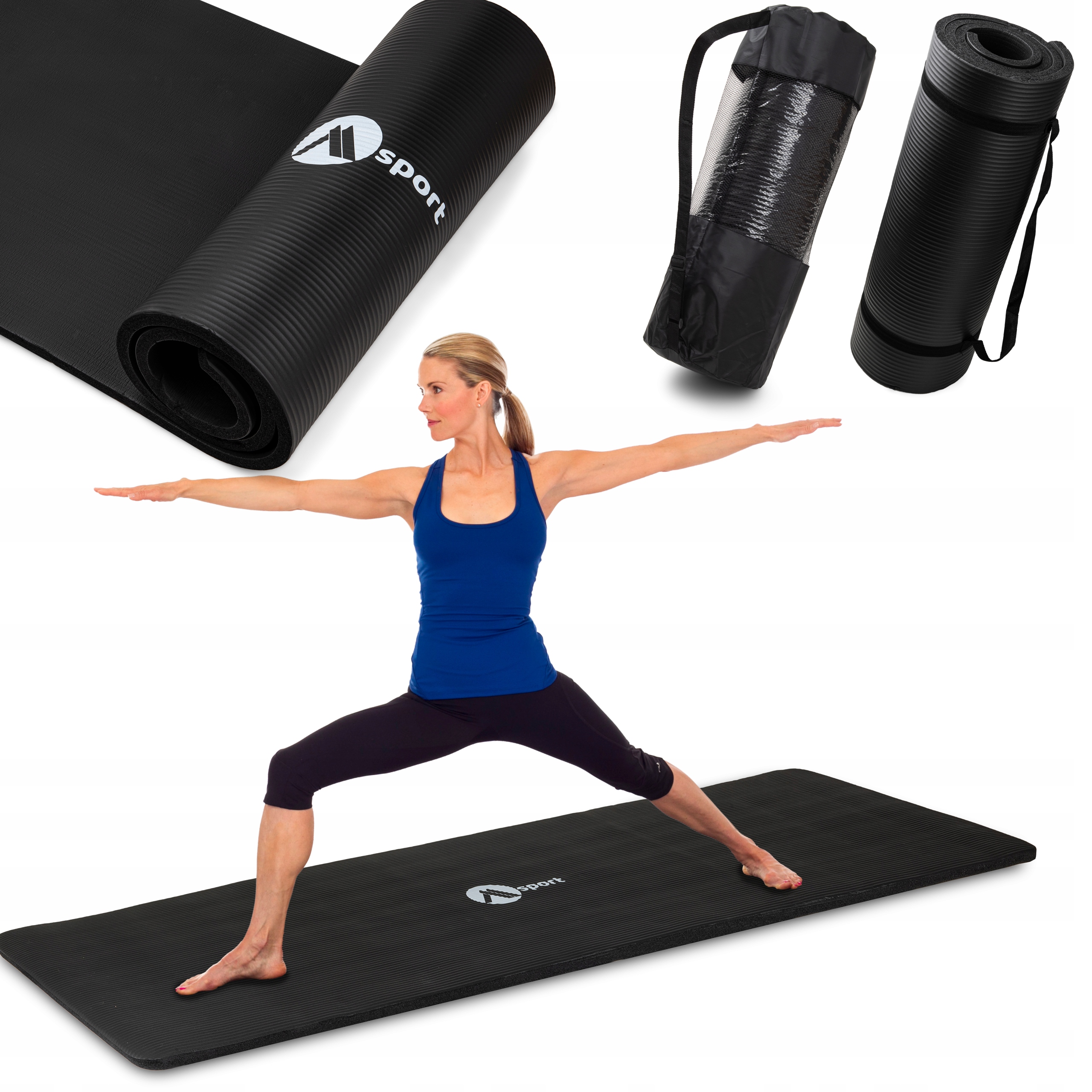 DUŻA MATA DO ĆWICZEŃ ANTYPOŚLIZGOWA FITNESS YOGA GRUBA 1,5CM CZARNA MSPORT