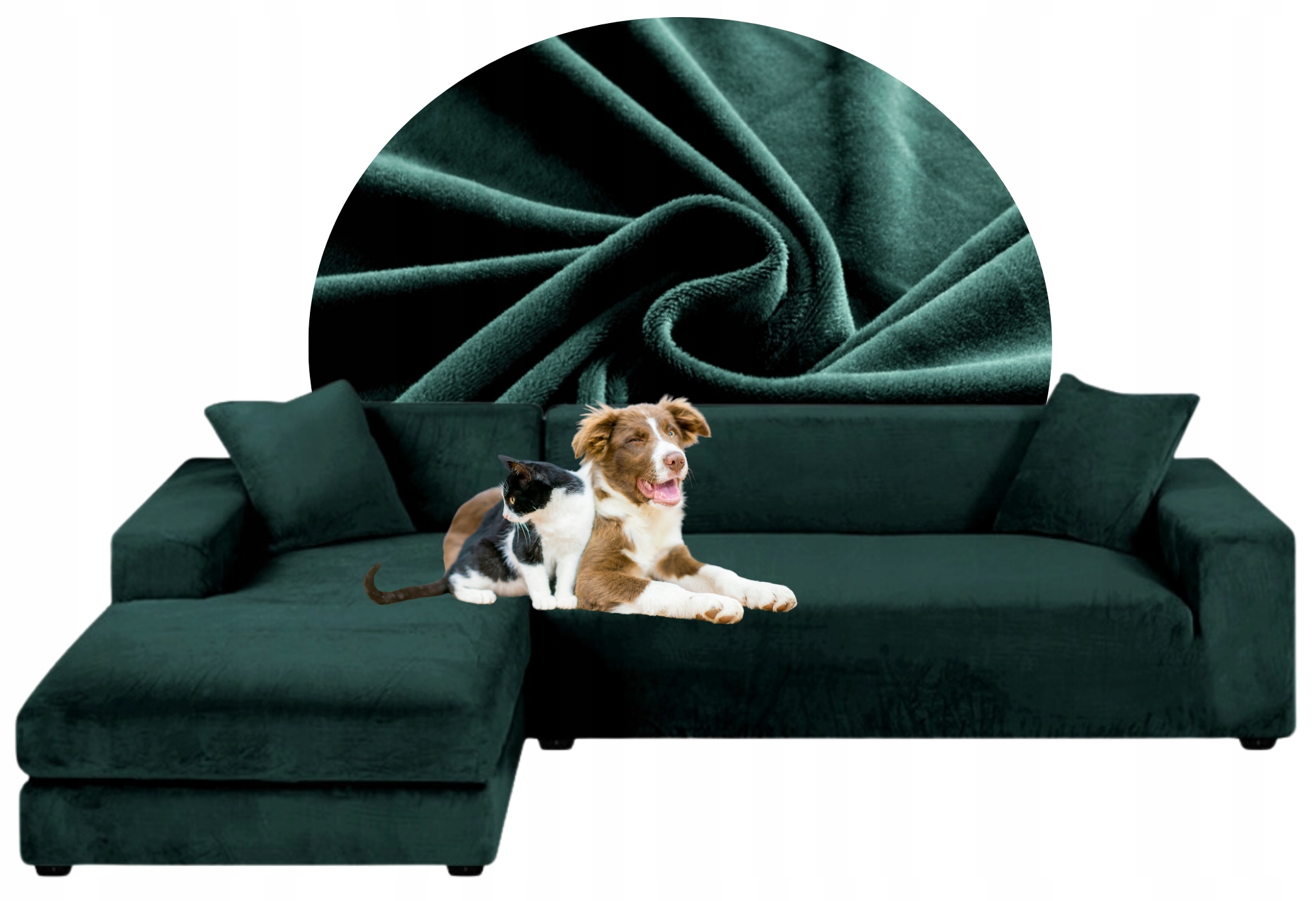 Potah Na Celý Roh Pohovka Lahvově Zelená Barva Velur Elastický 2+2 Os