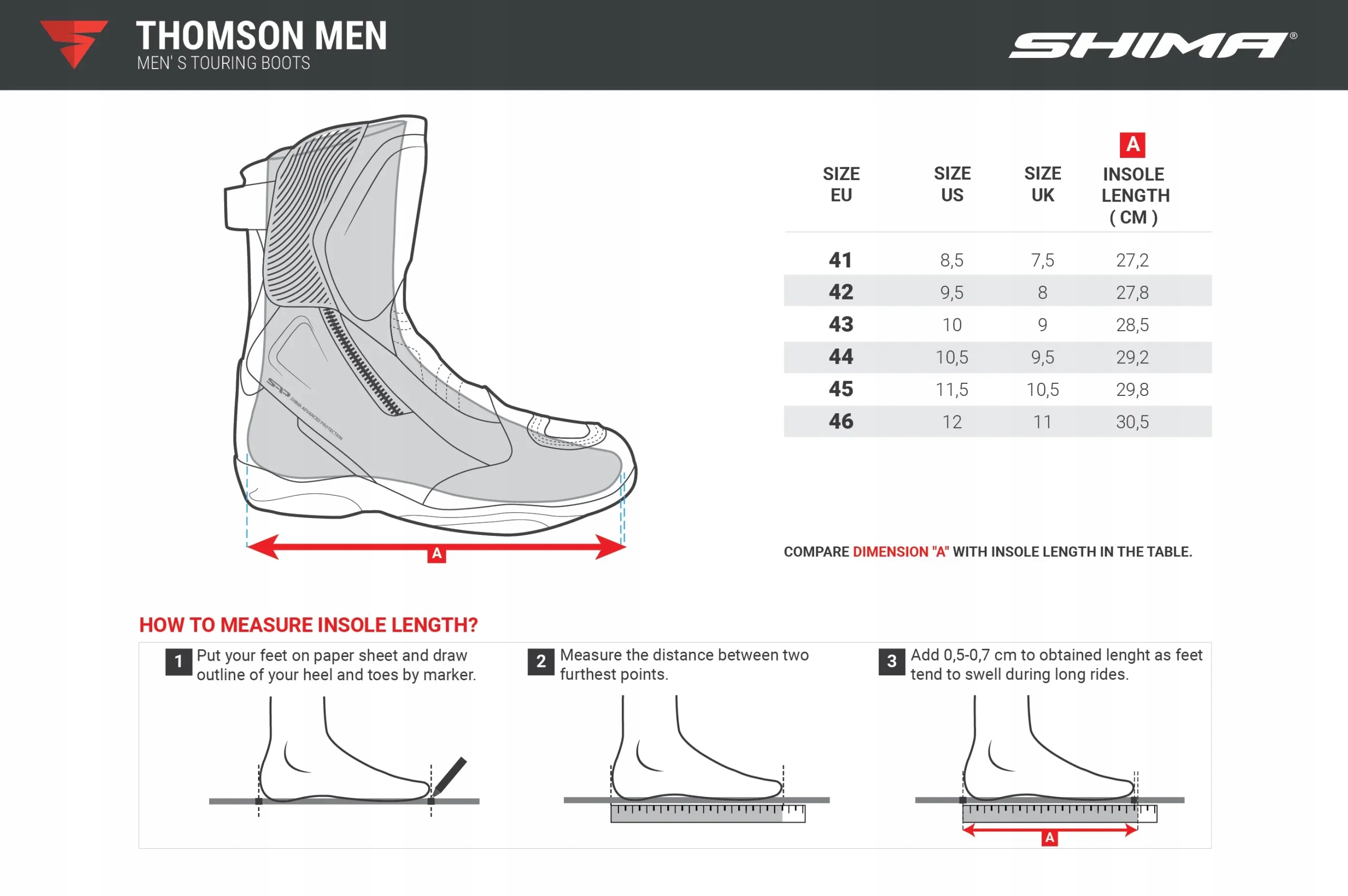 Skórzane buty / trapery motocyklowe Shima THOMSON Men Black 44 Rodzaj Męskie