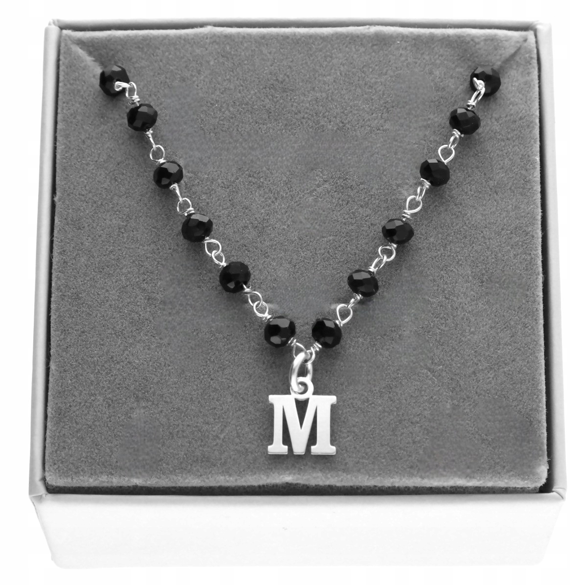 Stříbrný náhrdelník s písmenem a černými korálky choker stříbro 925 40 cm