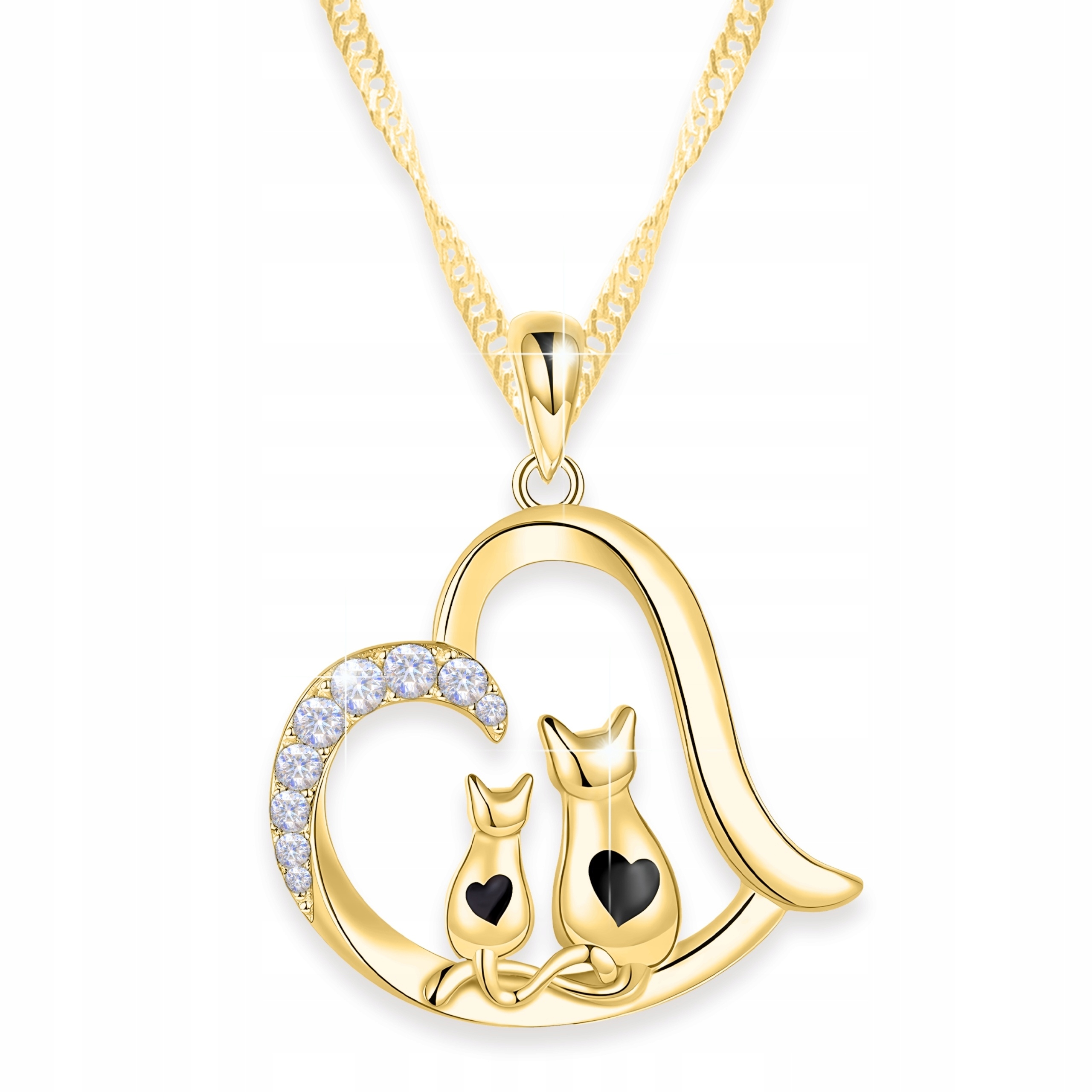 Zlatý náhrdelník s kočičkami Srdce Srdíčko Kočka Kotě Kočky Stříbro 925