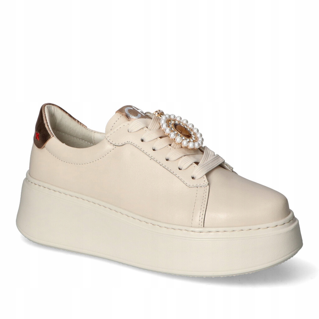 Tenisky s ozdobou Polobotky Chebello Světle béžové kožené 37