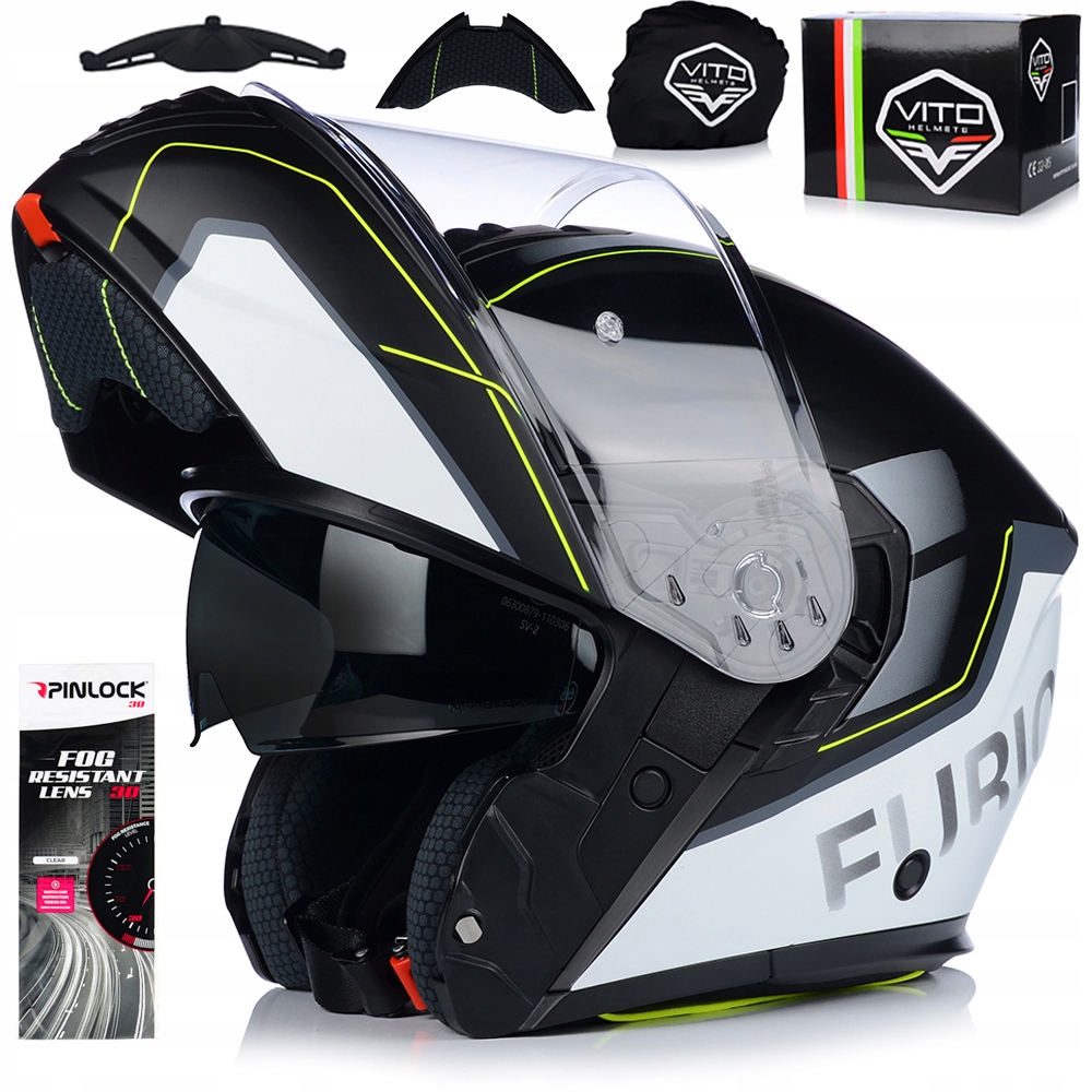 Motocyklová Prilba Vito Furio Fluo Mat Biela Čeľusťová Pinlock Clona